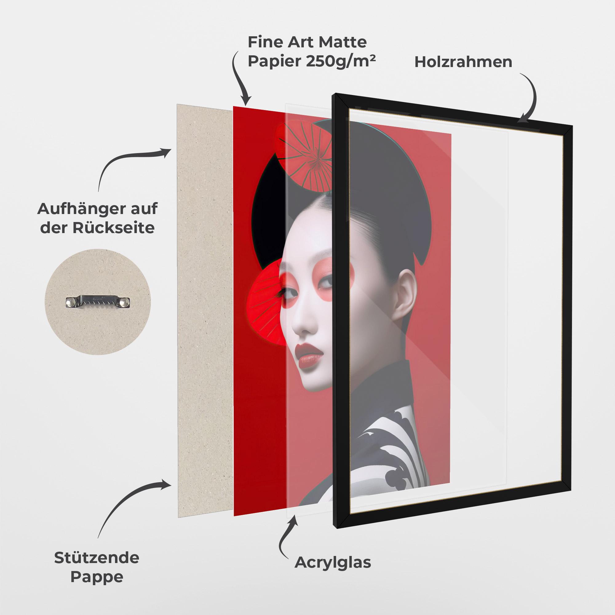 Gerahmte Poster Asiatic Red Makeup mockup 1