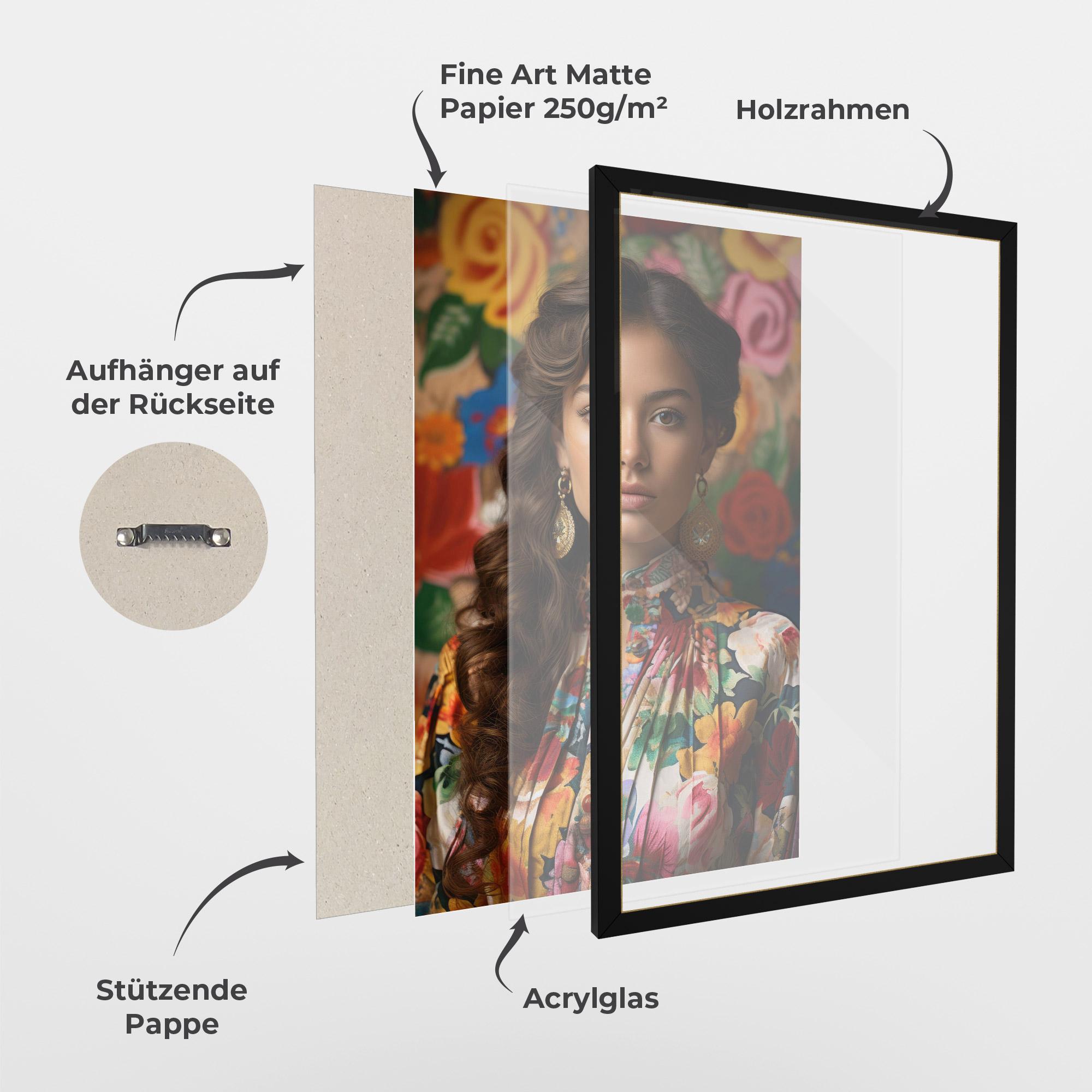 Gerahmte Poster Floral Dress Long Hair mockup 1