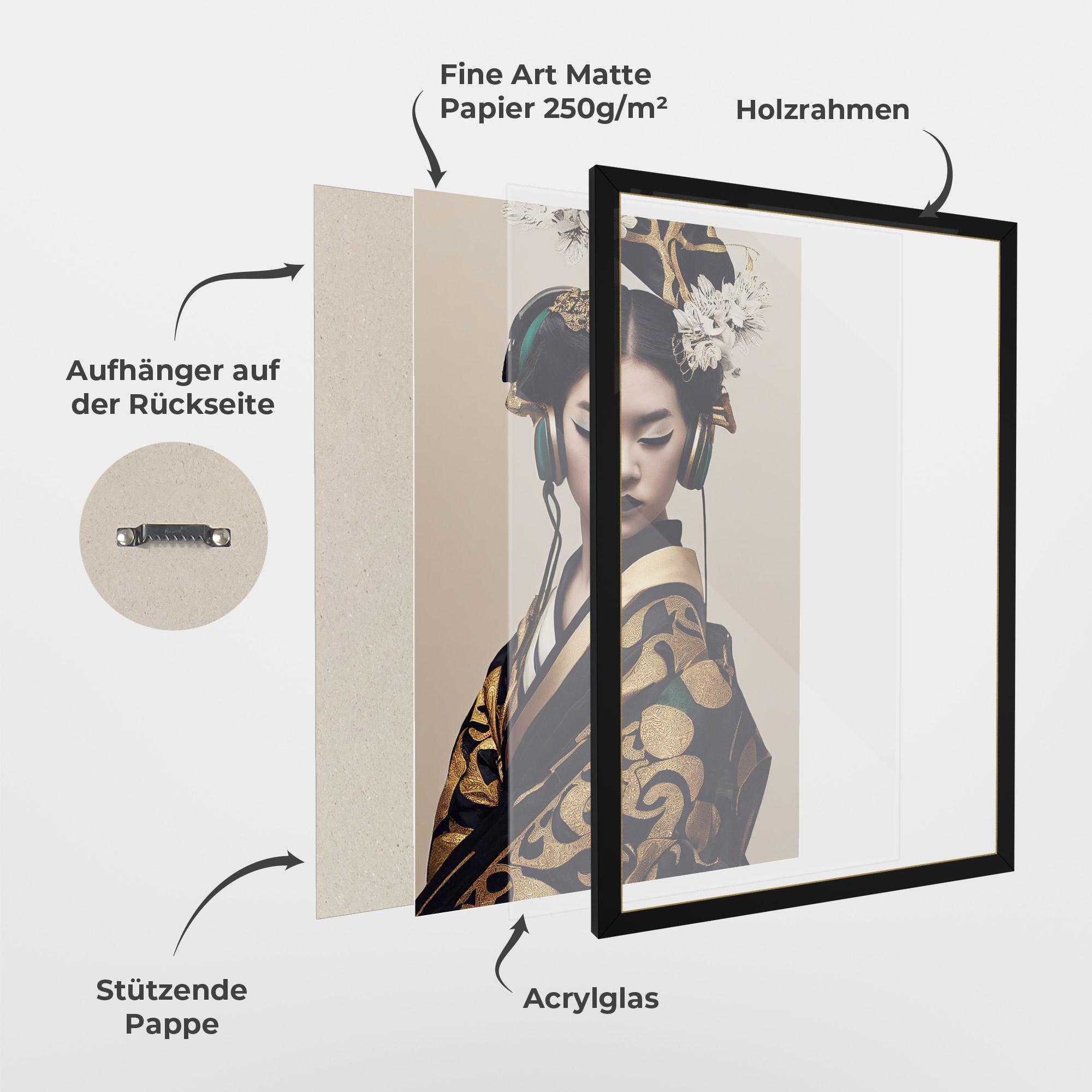 Gerahmte Poster Kimono Headphones mockup 1