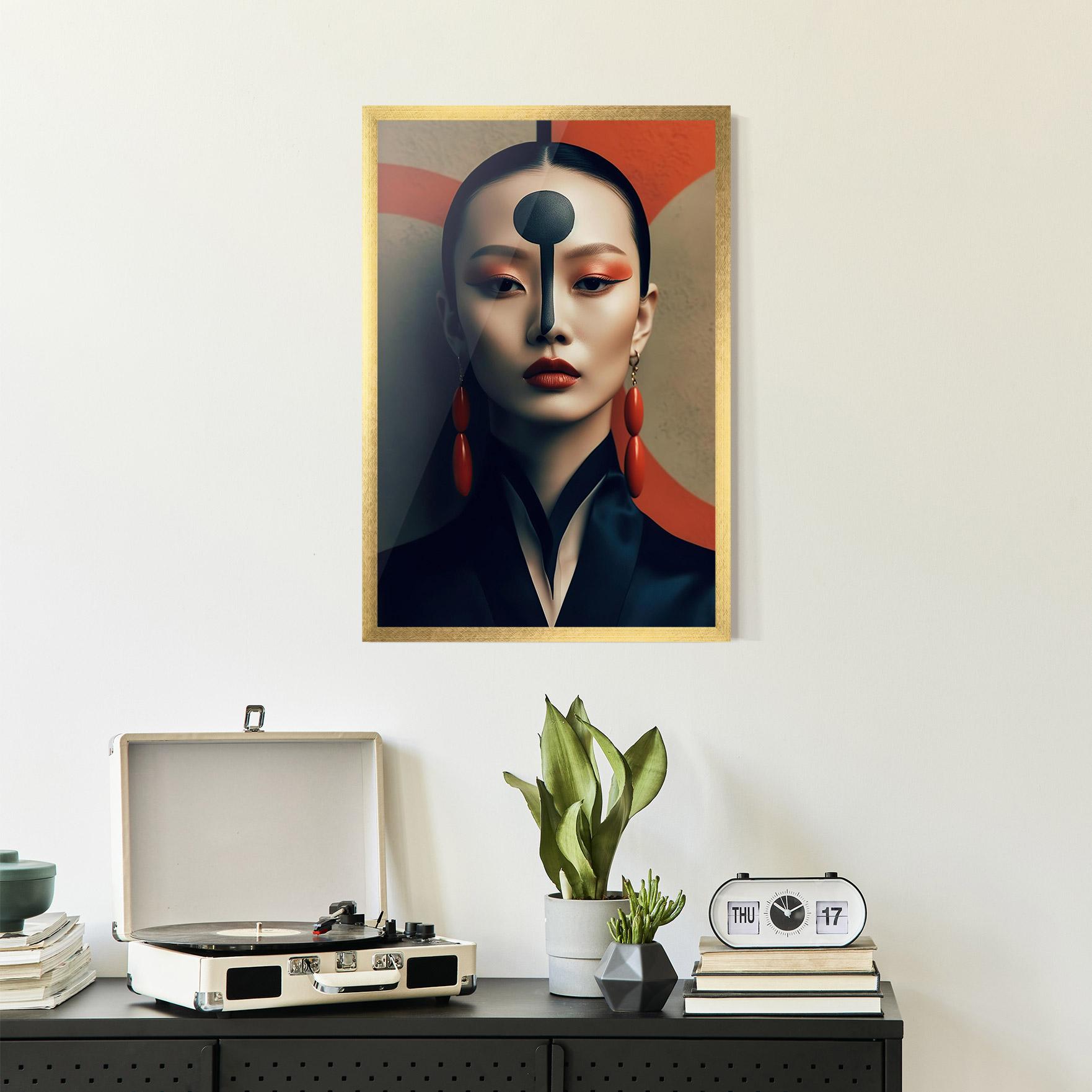 Gerahmte Poster Black Circle Asian Woman mockup 2