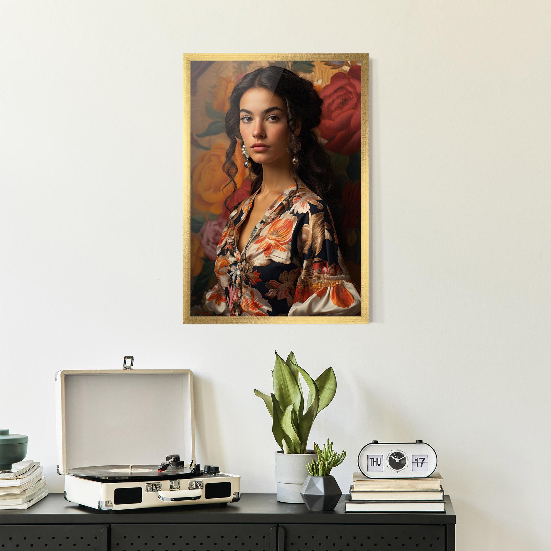 Gerahmte Poster Floral Dress Lady mockup 2