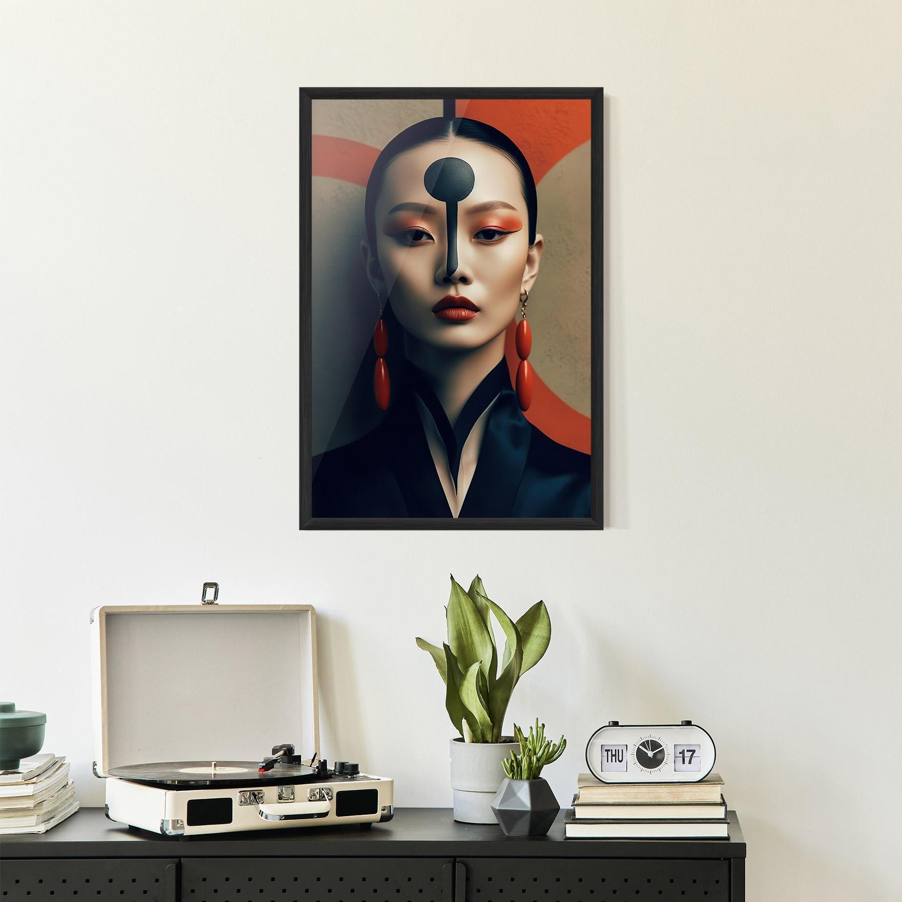 Gerahmte Poster Black Circle Asian Woman mockup 2