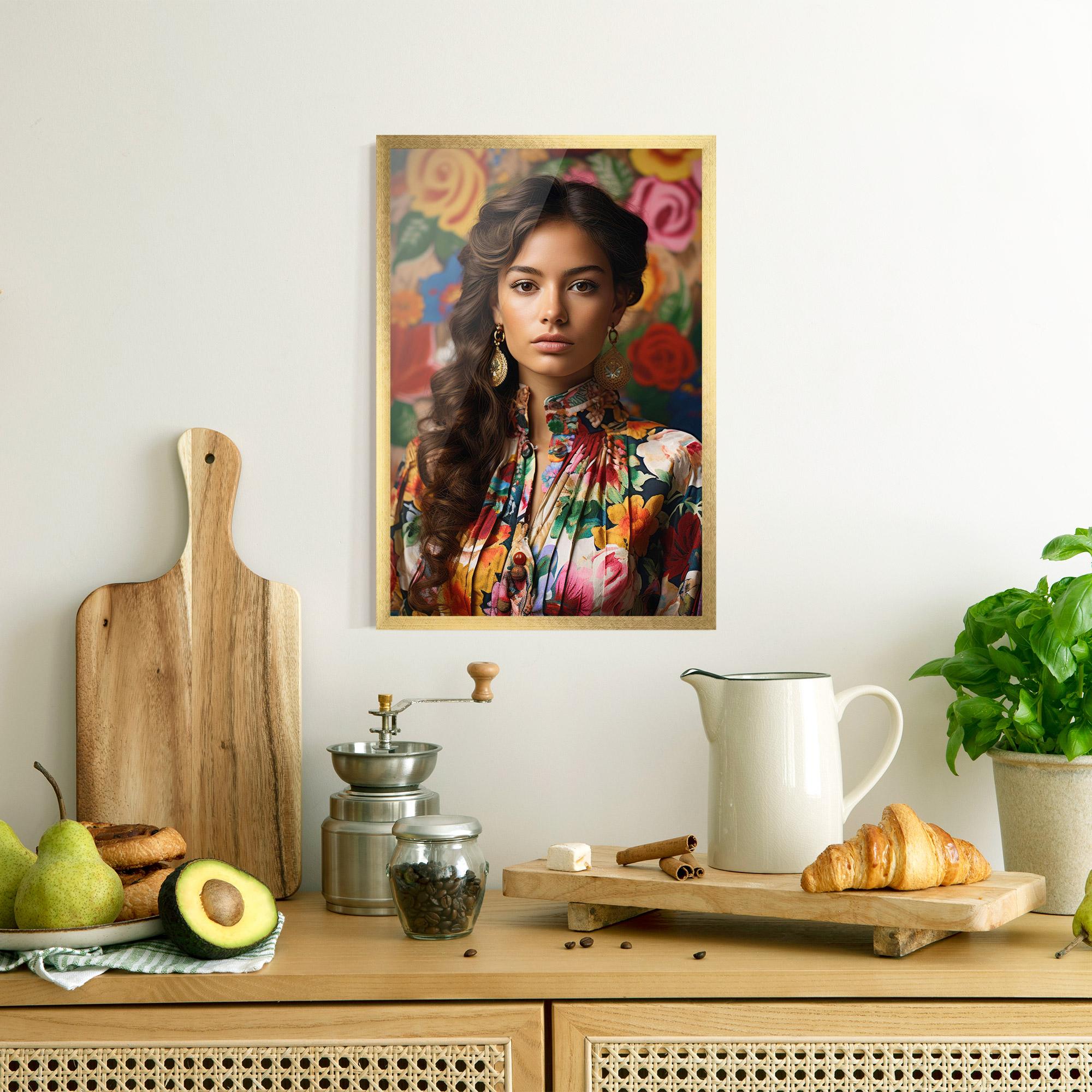 Gerahmte Poster Floral Dress Long Hair mockup 8