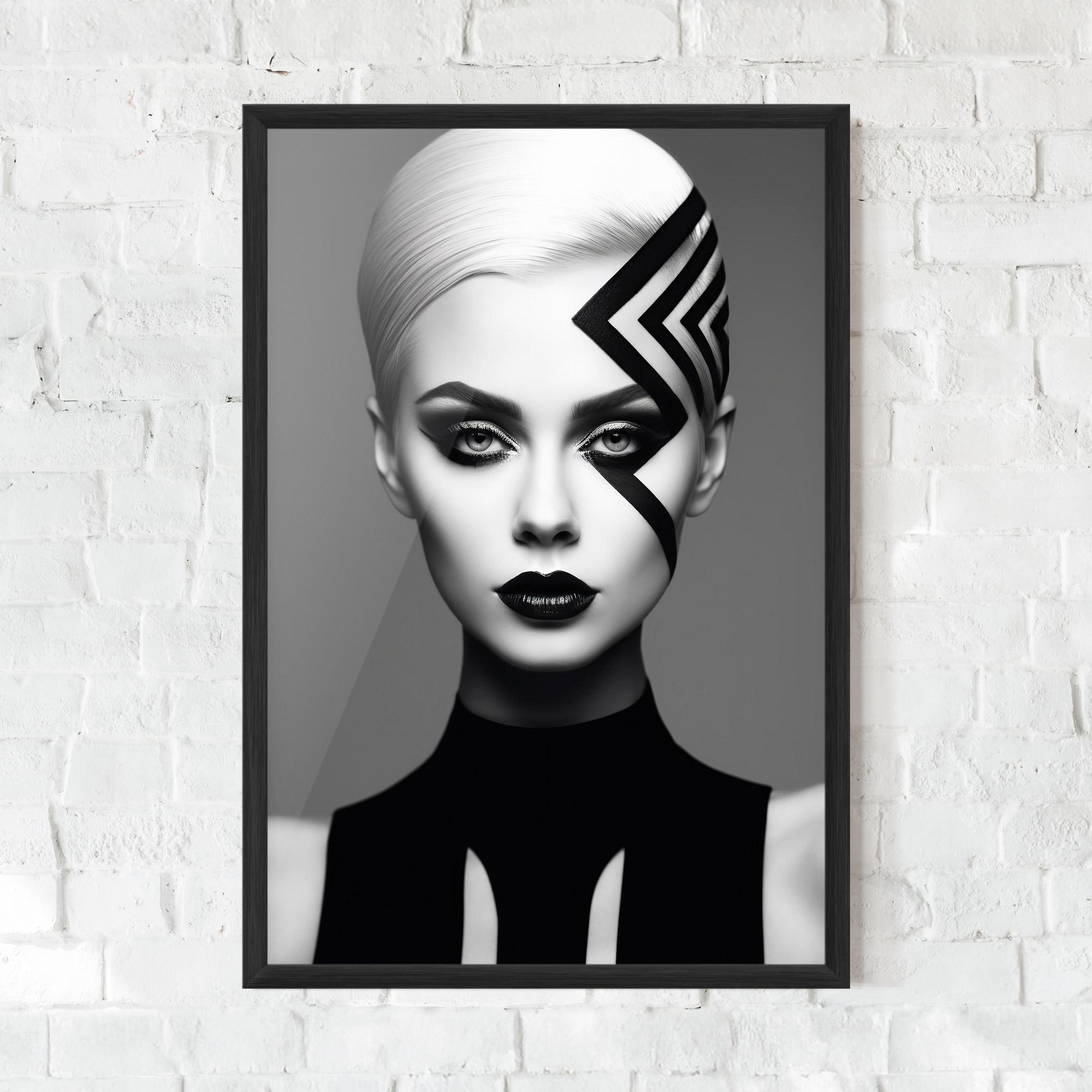 Gerahmte Poster Black Lines On Face mockup 0