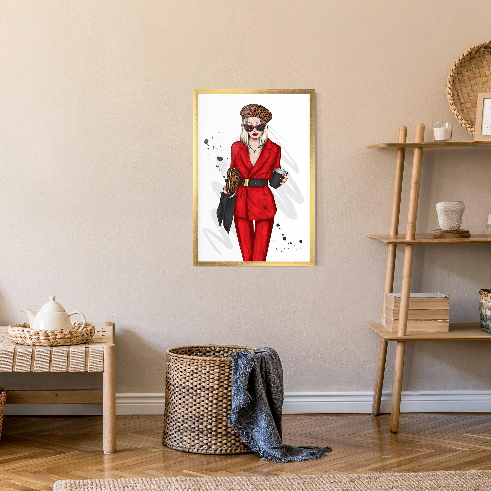 Gerahmte Poster Red Suit Woman mockup 9