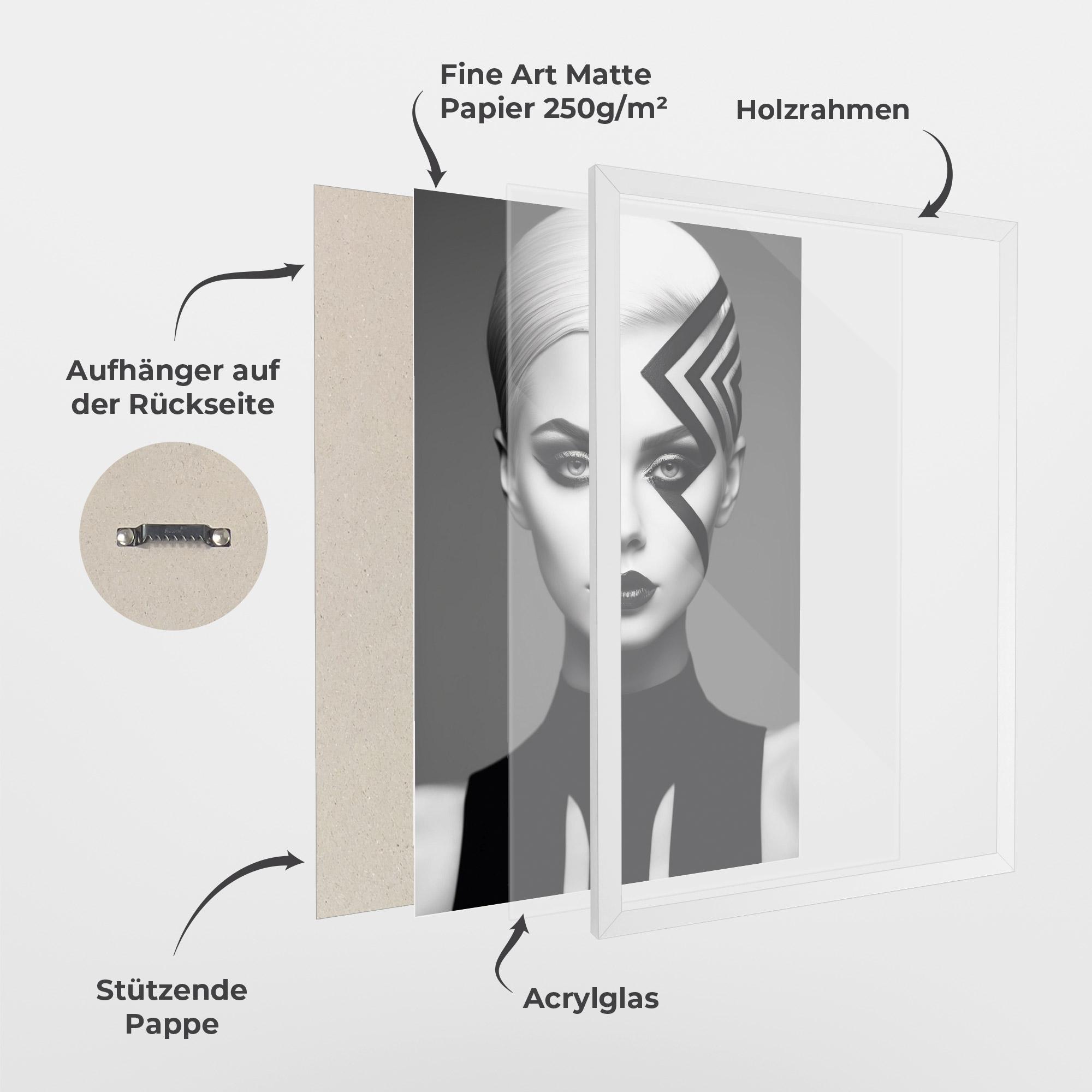 Gerahmte Poster Black Lines On Face mockup 1