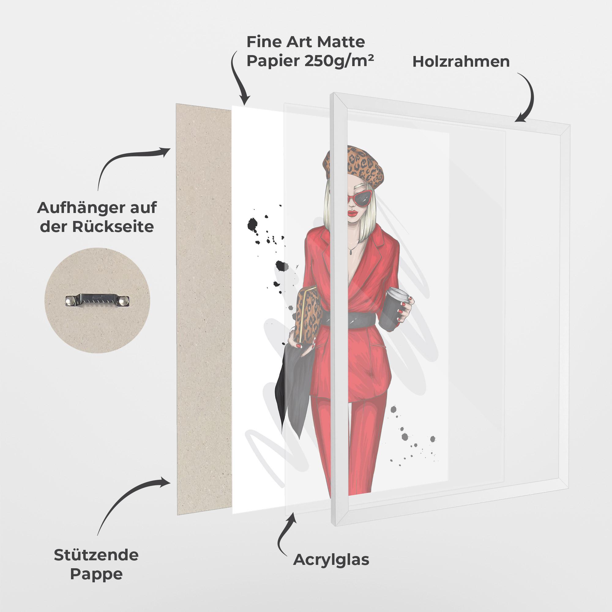 Gerahmte Poster Red Suit Woman mockup 1