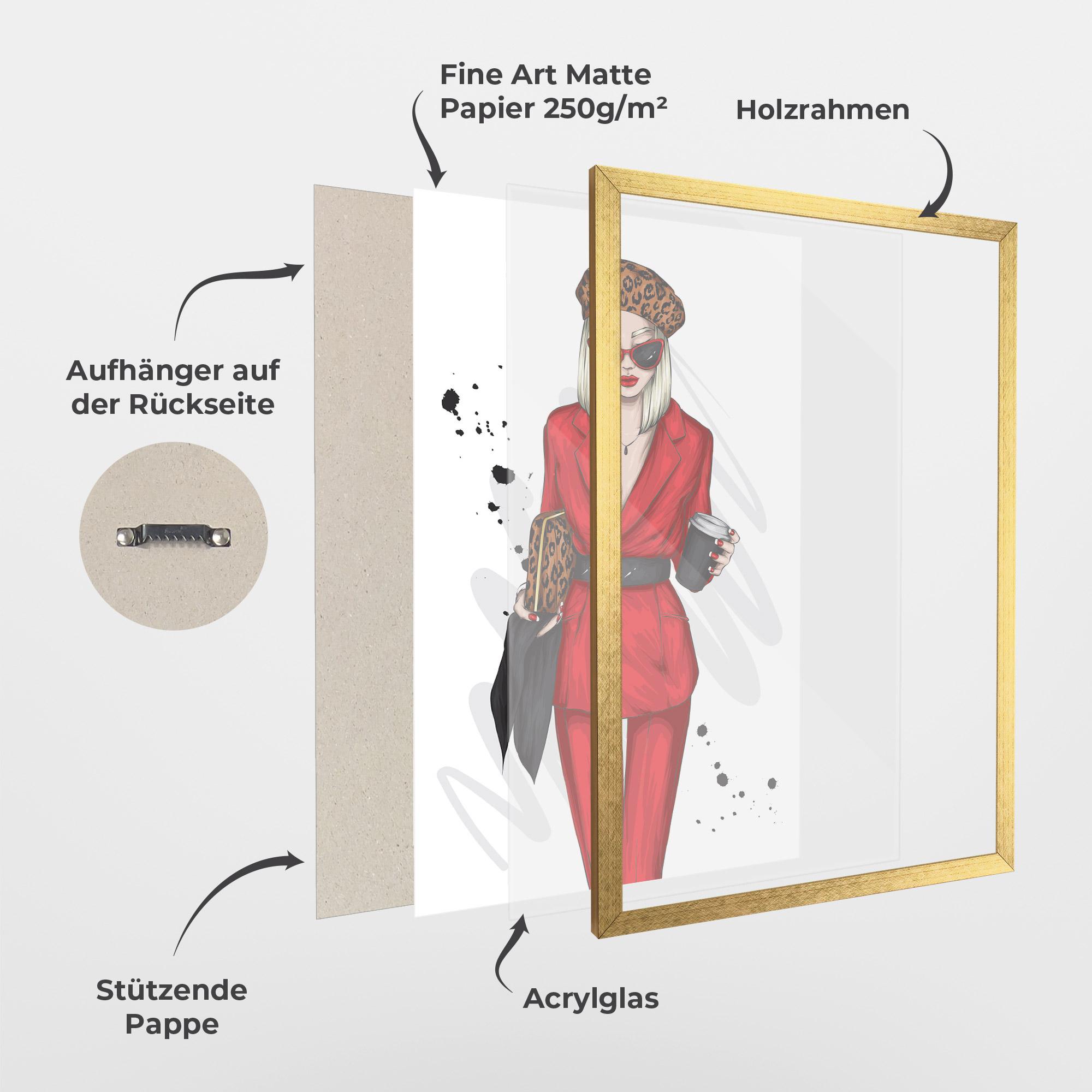 Gerahmte Poster Red Suit Woman mockup 1