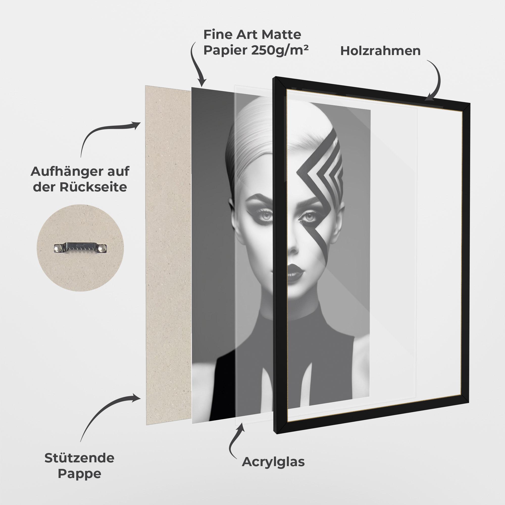 Gerahmte Poster Black Lines On Face mockup 1