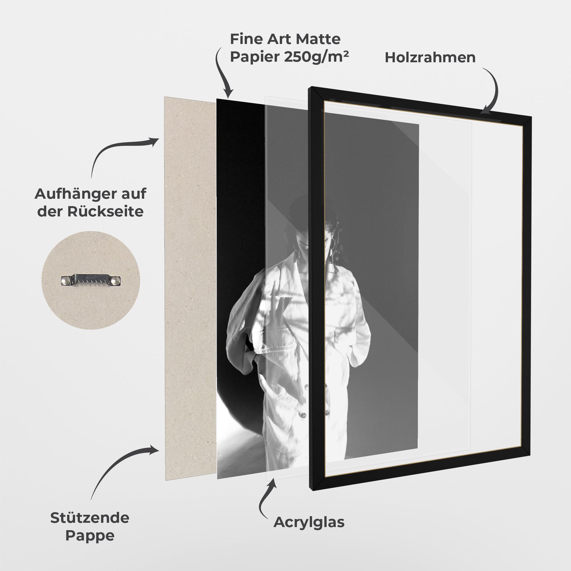 Gerahmte Poster Woman Black Wall mockup 1