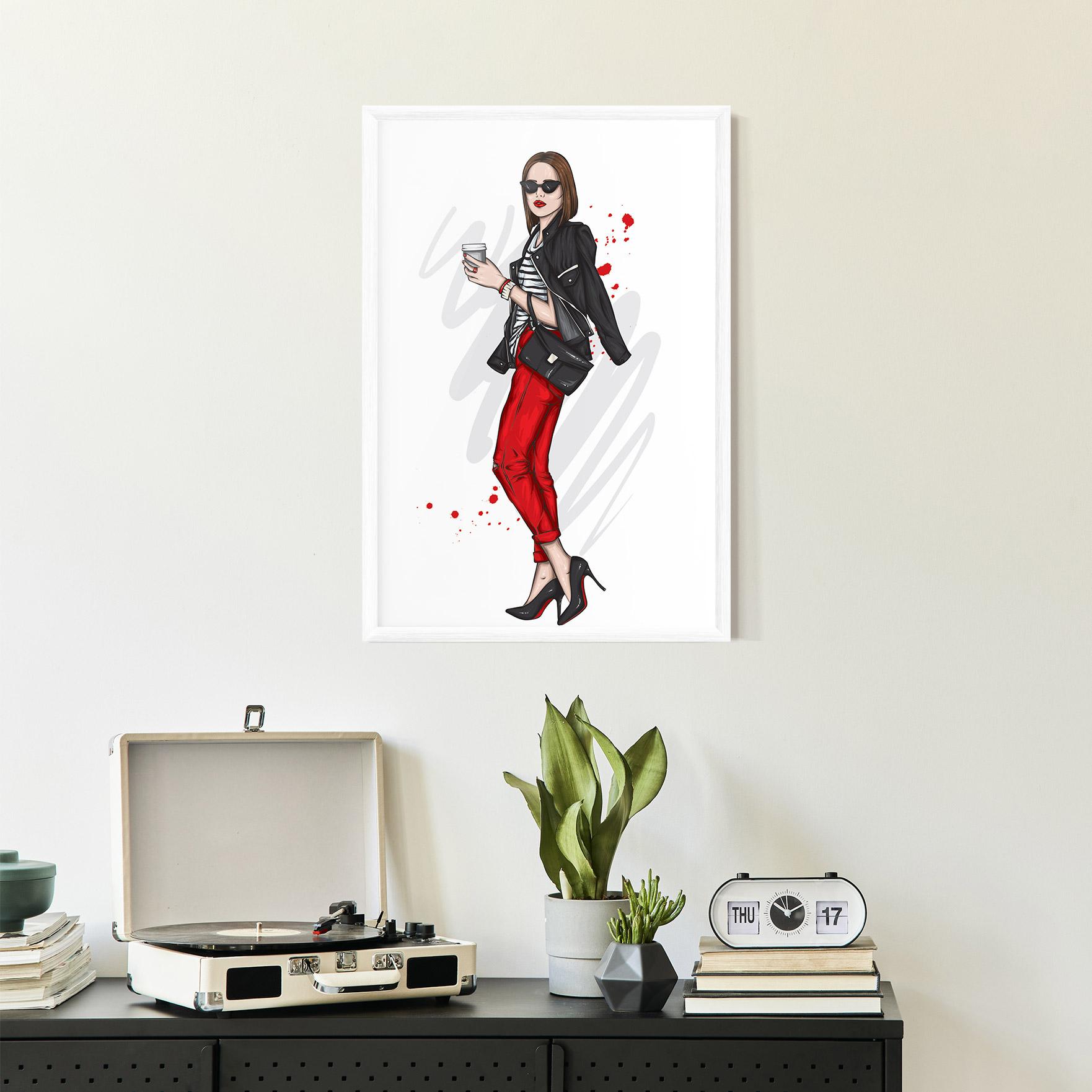 Gerahmte Poster Red Pants Woman mockup 2
