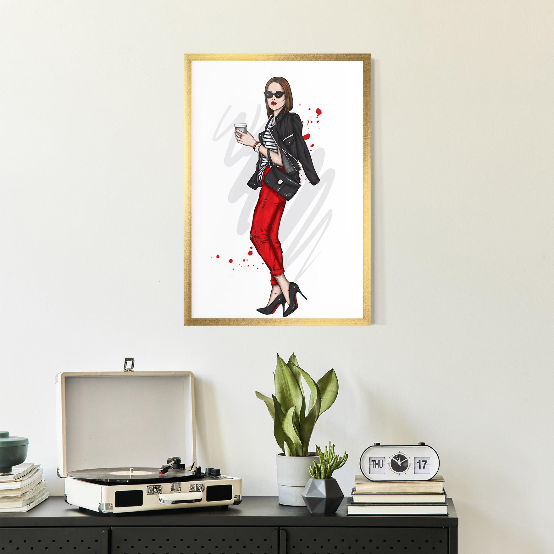 Gerahmte Poster Red Pants Woman mockup 2