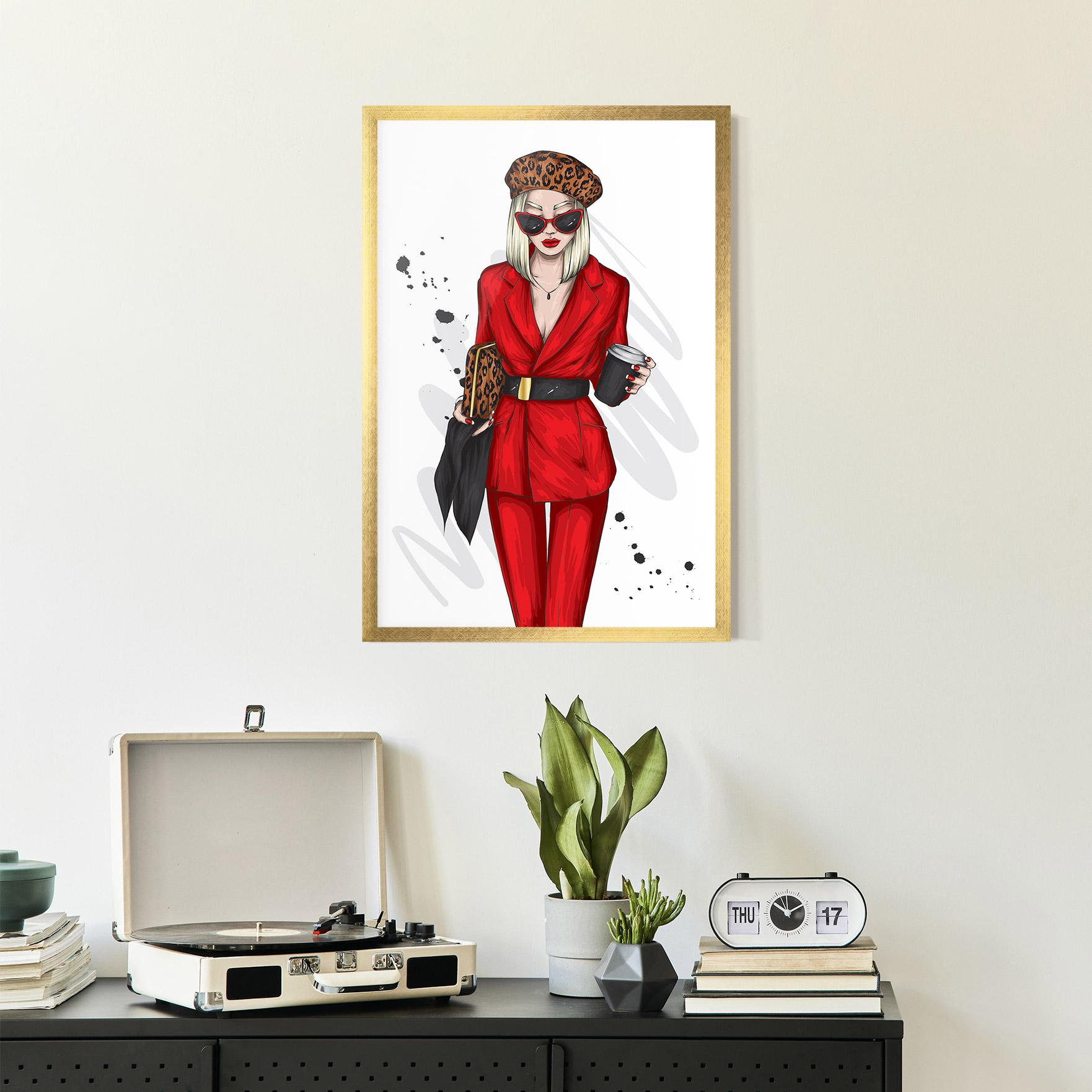 Gerahmte Poster Red Suit Woman mockup 2