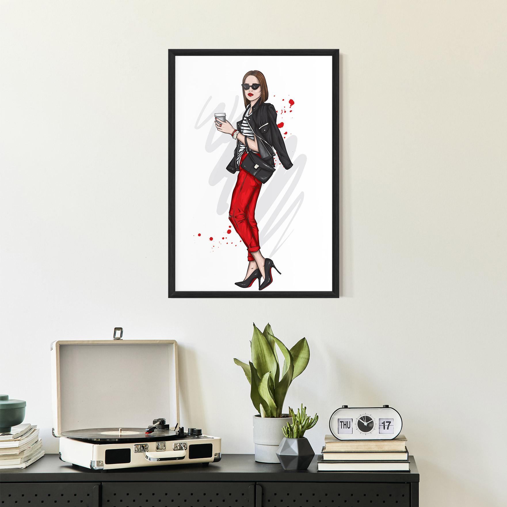 Gerahmte Poster Red Pants Woman mockup 2