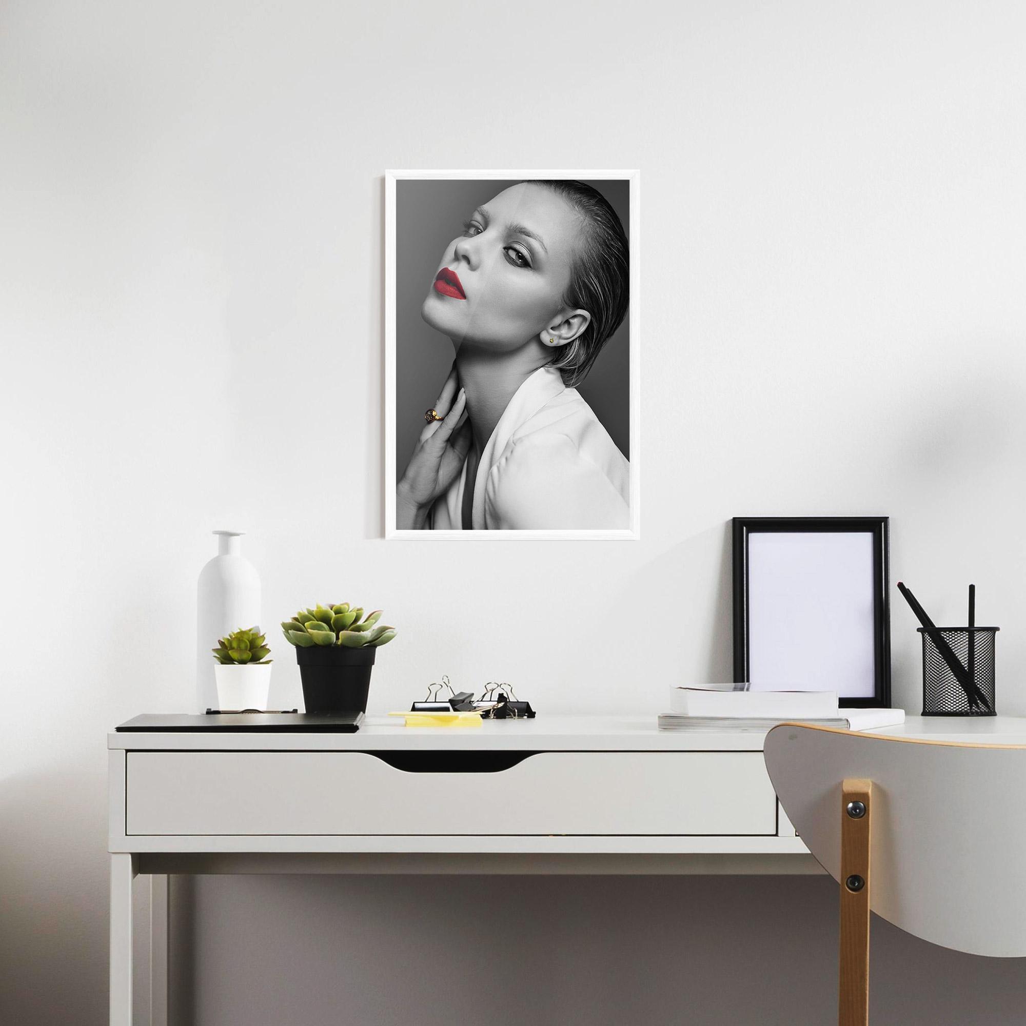 Gerahmte Poster Red Lips White Jacket mockup 7