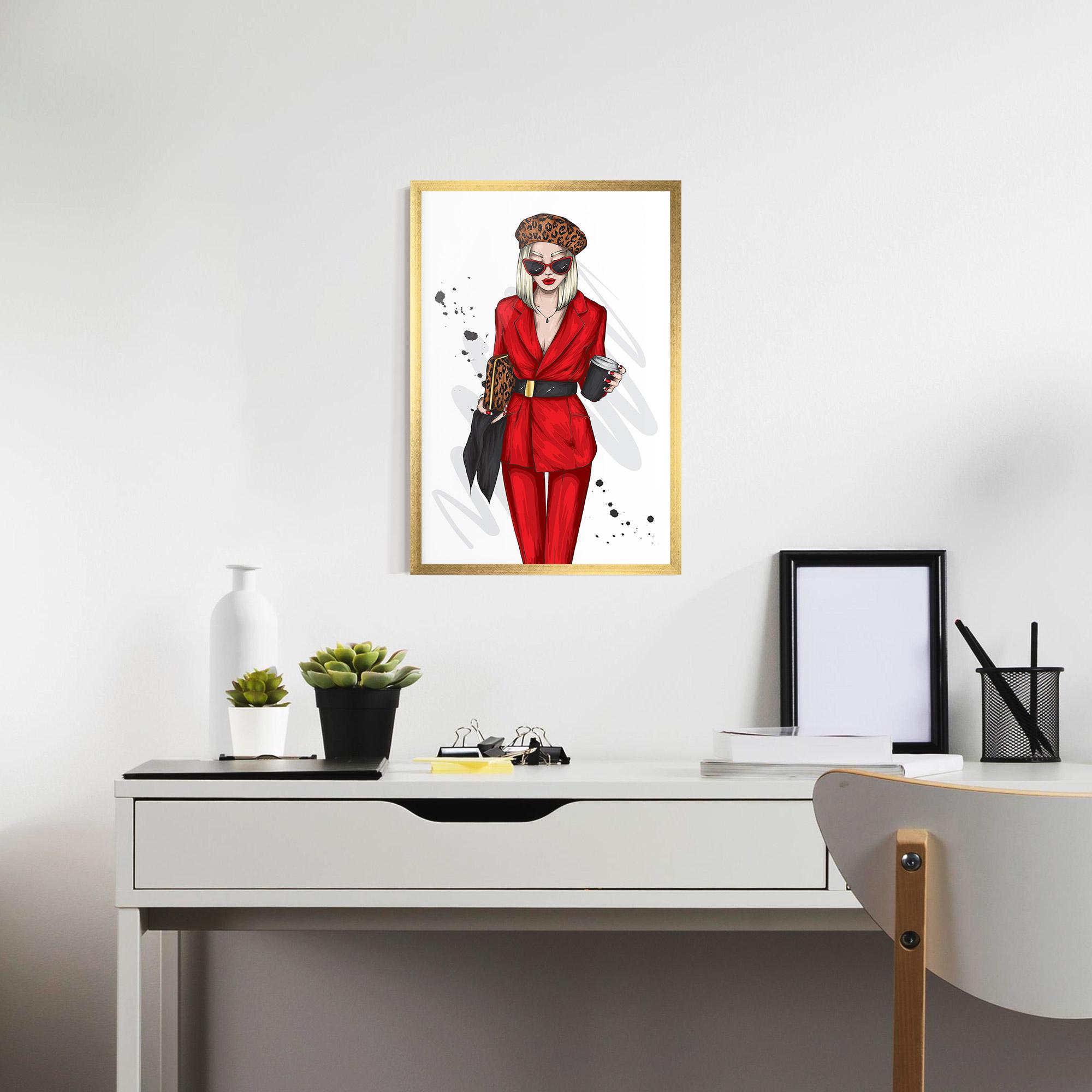 Gerahmte Poster Red Suit Woman mockup 7
