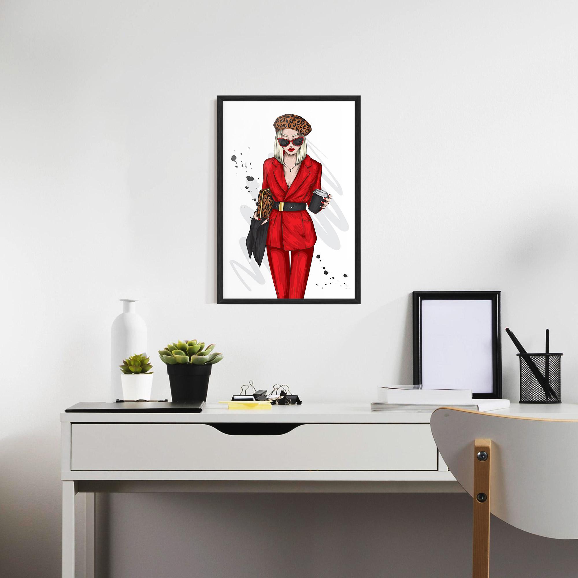 Gerahmte Poster Red Suit Woman mockup 7