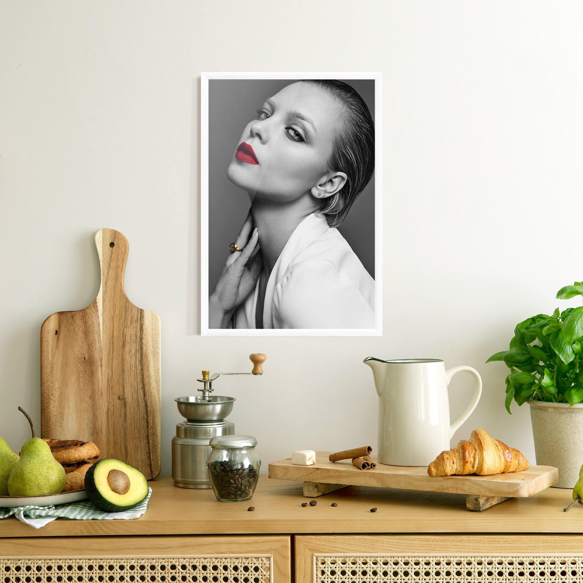 Gerahmte Poster Red Lips White Jacket mockup 8