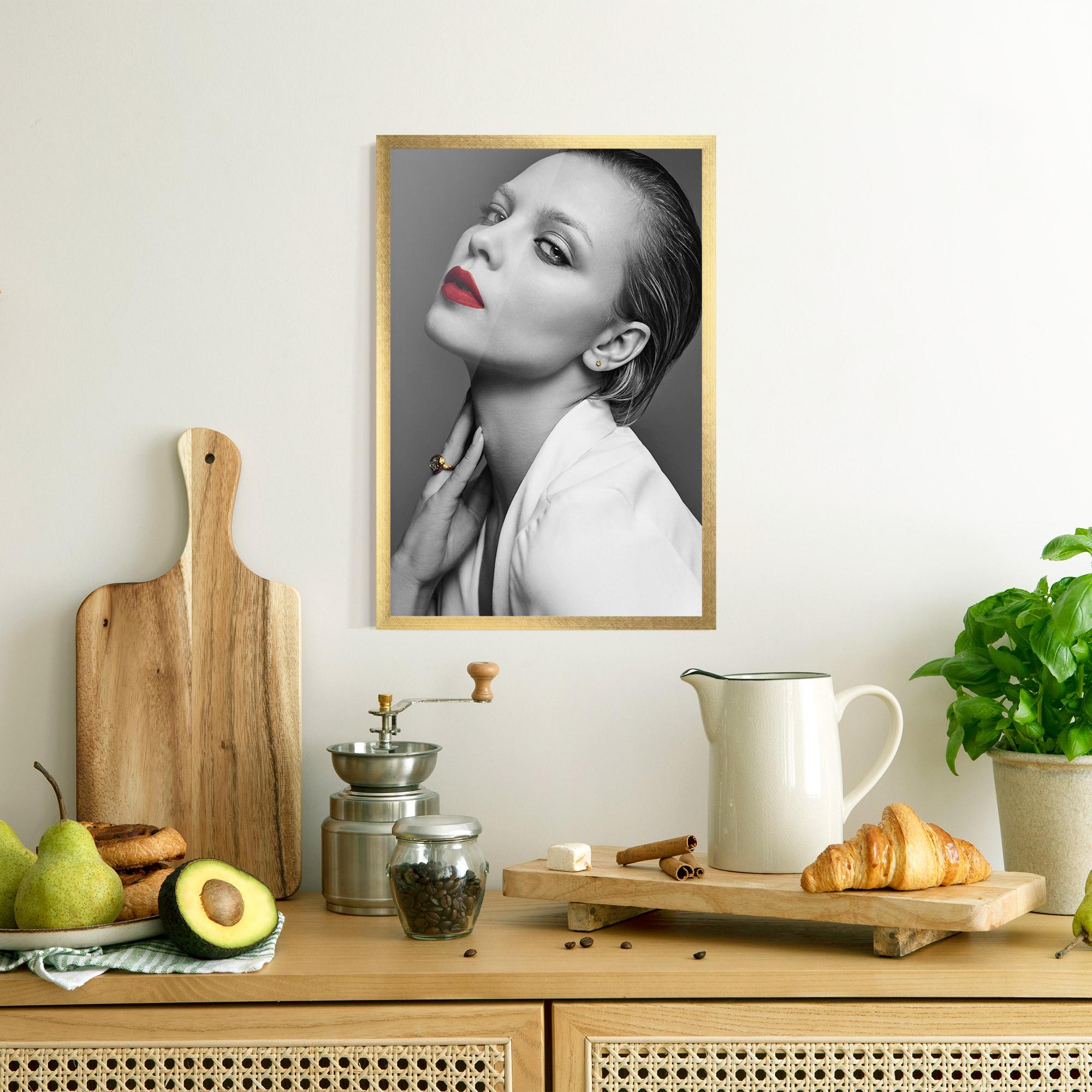 Gerahmte Poster Red Lips White Jacket mockup 8