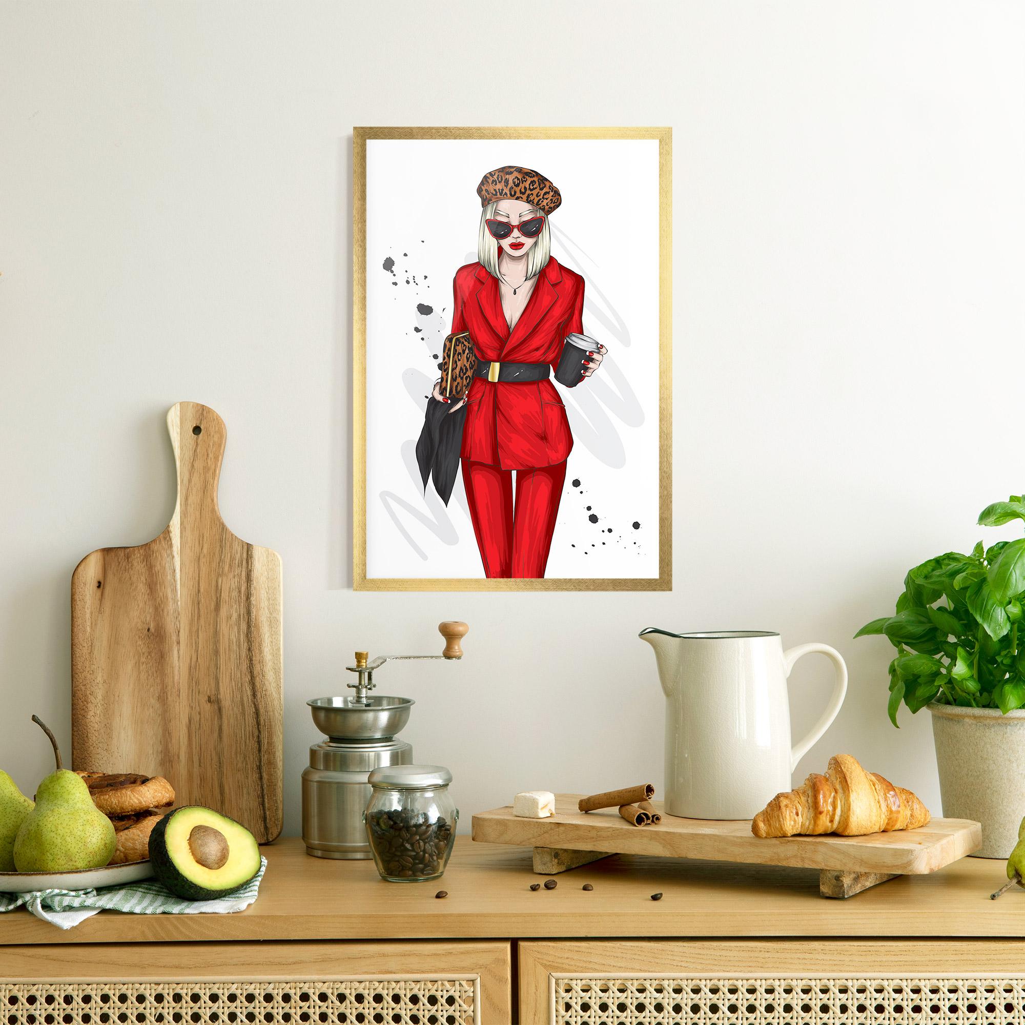 Gerahmte Poster Red Suit Woman mockup 8