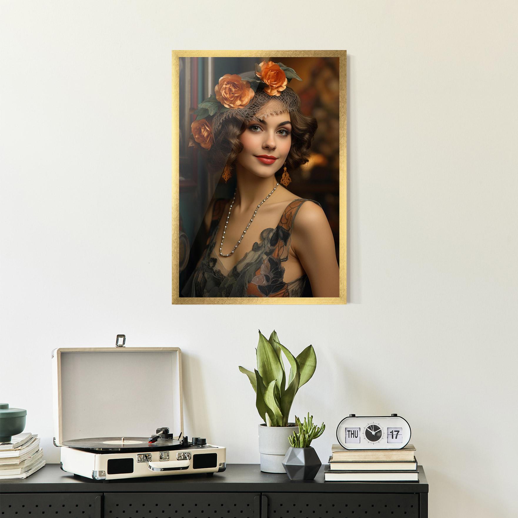 Gerahmte Poster Orange Vintage Roses mockup 2