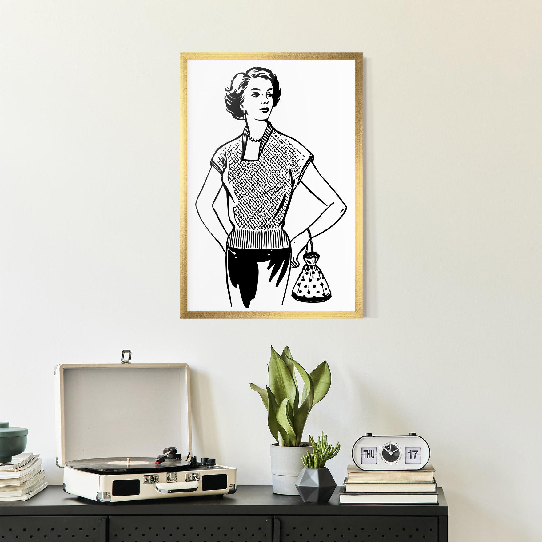 Gerahmte Poster Vintage Girl Line mockup 2