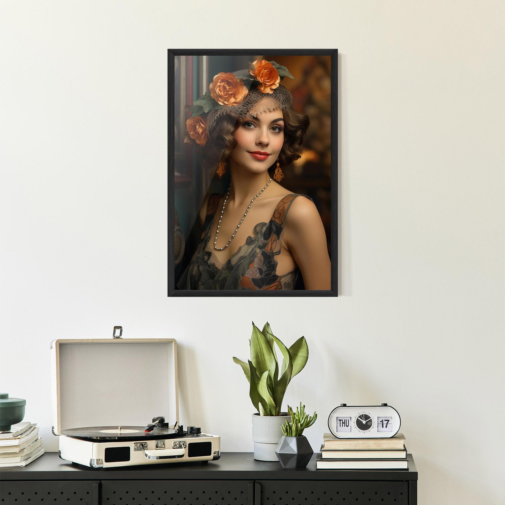 Gerahmte Poster Orange Vintage Roses mockup 2