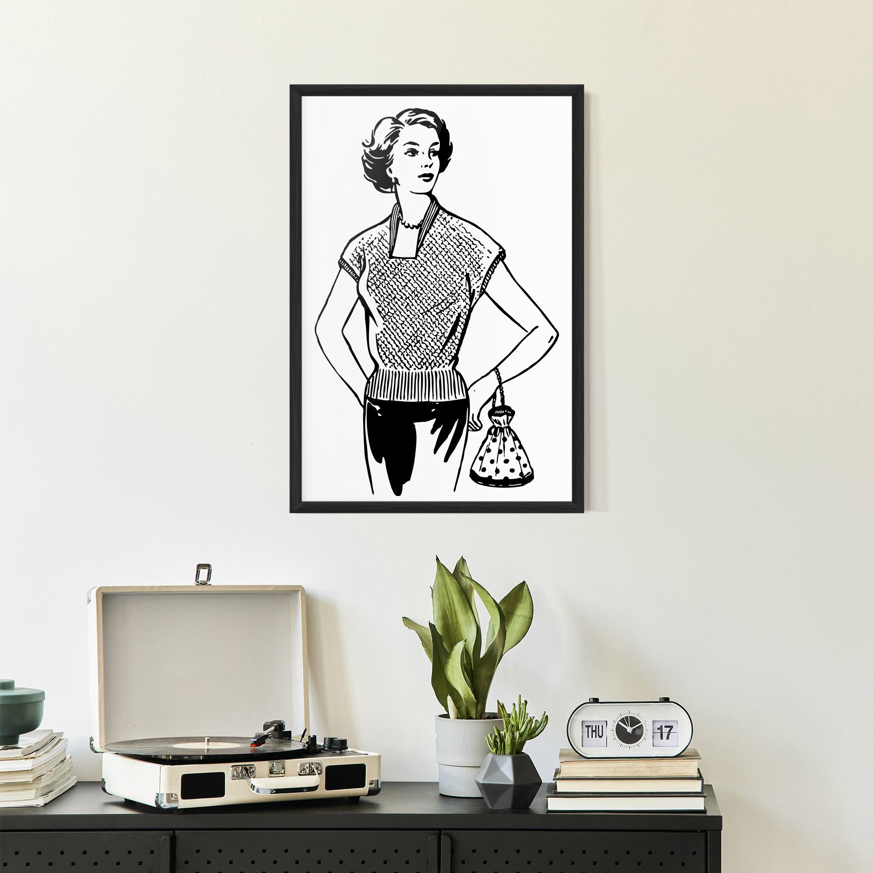 Gerahmte Poster Vintage Girl Line mockup 2