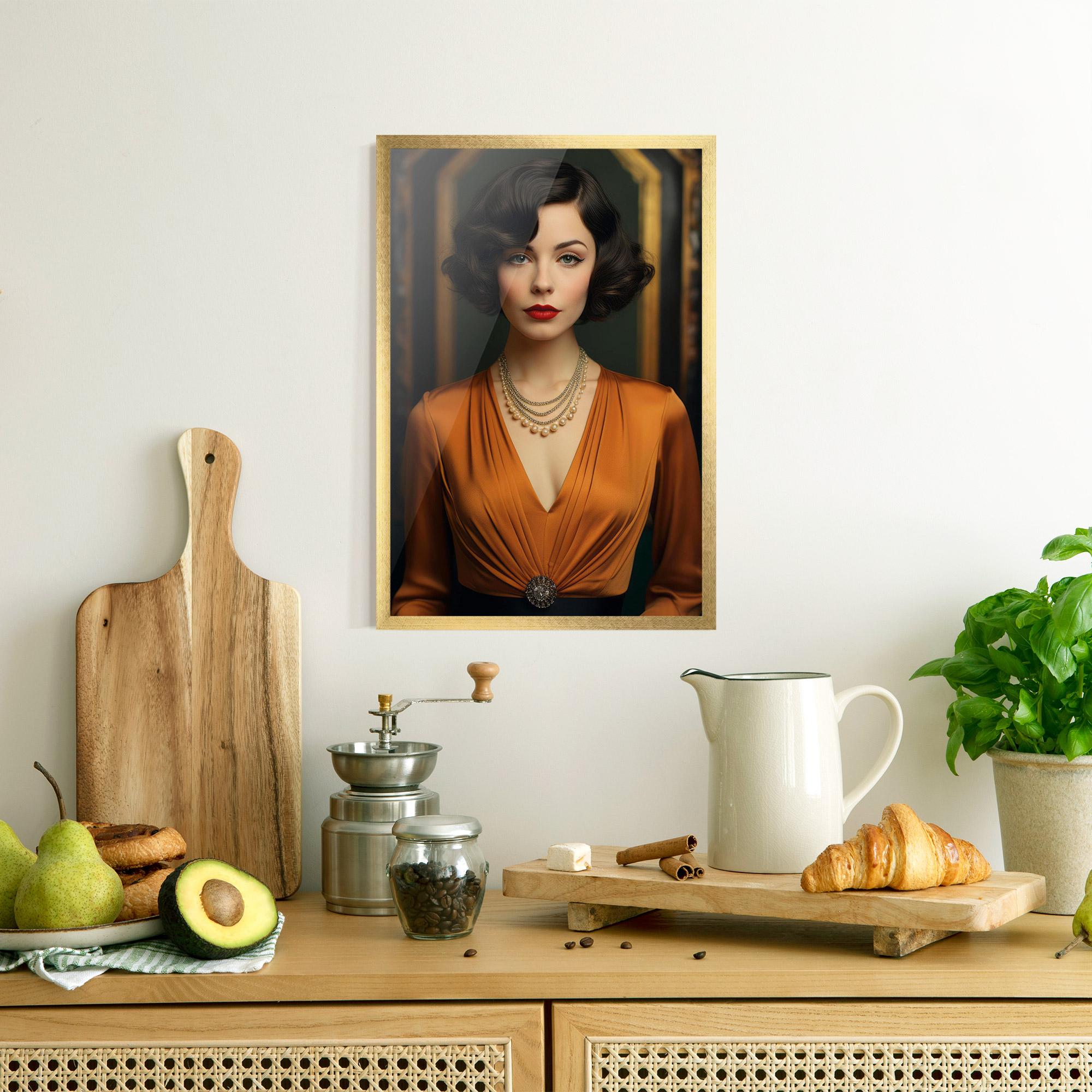 Gerahmte Poster Orange Blouse Pearls mockup 8