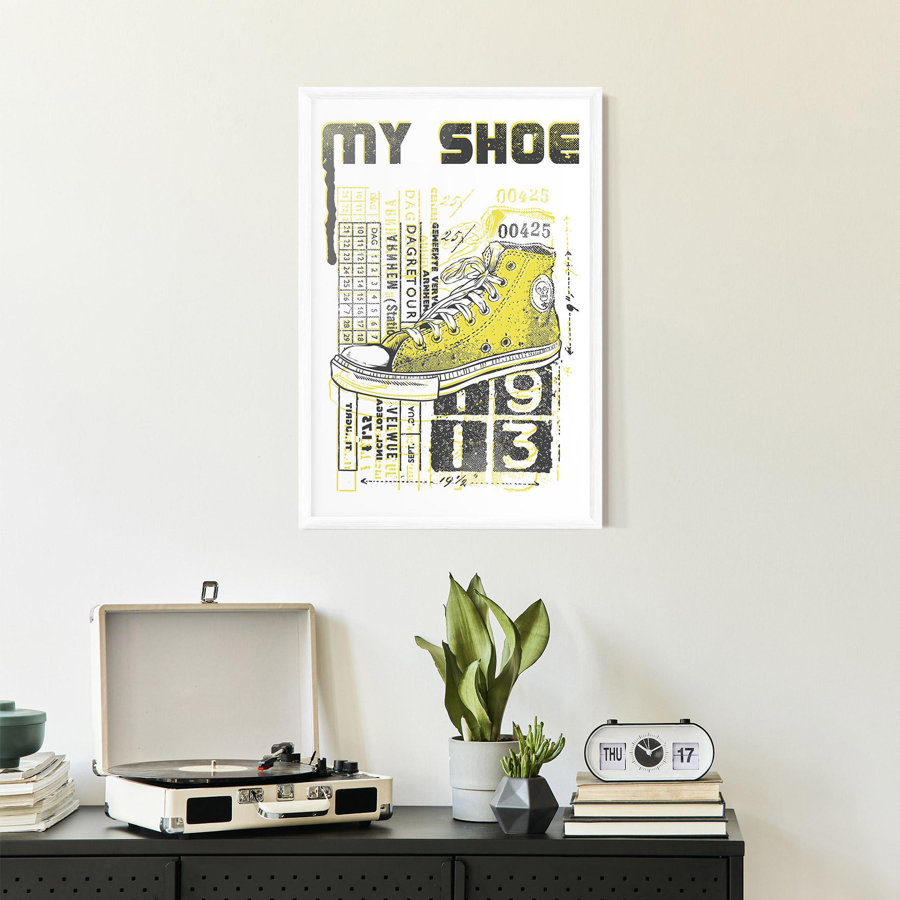 Gerahmte Poster My Shoe Yellow mockup 2