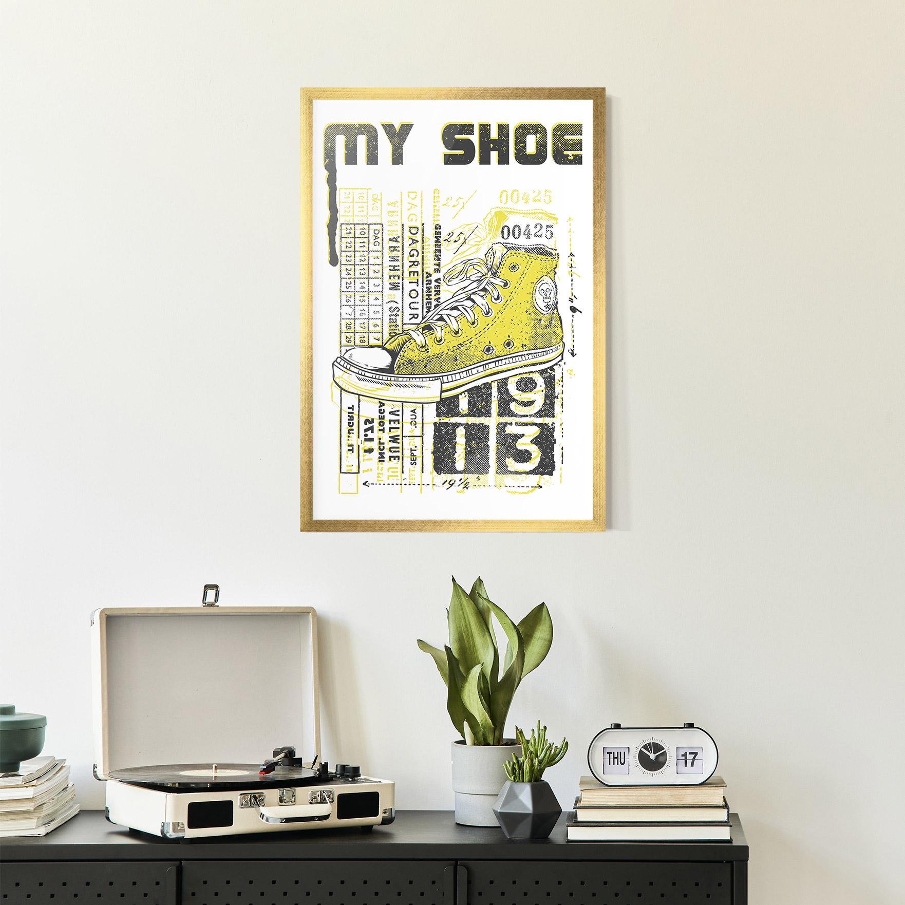 Gerahmte Poster My Shoe Yellow mockup 2