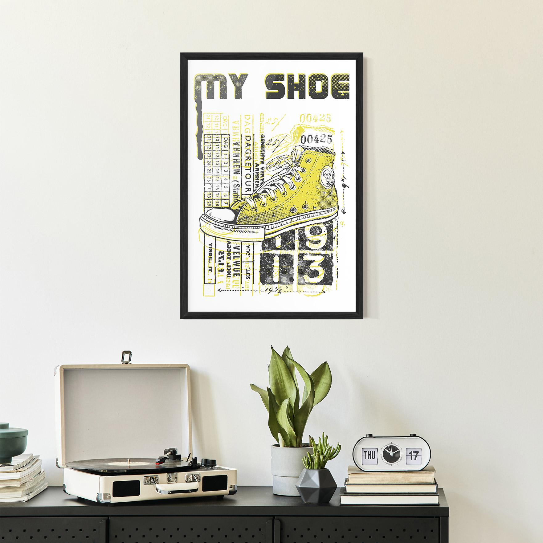 Gerahmte Poster My Shoe Yellow mockup 2