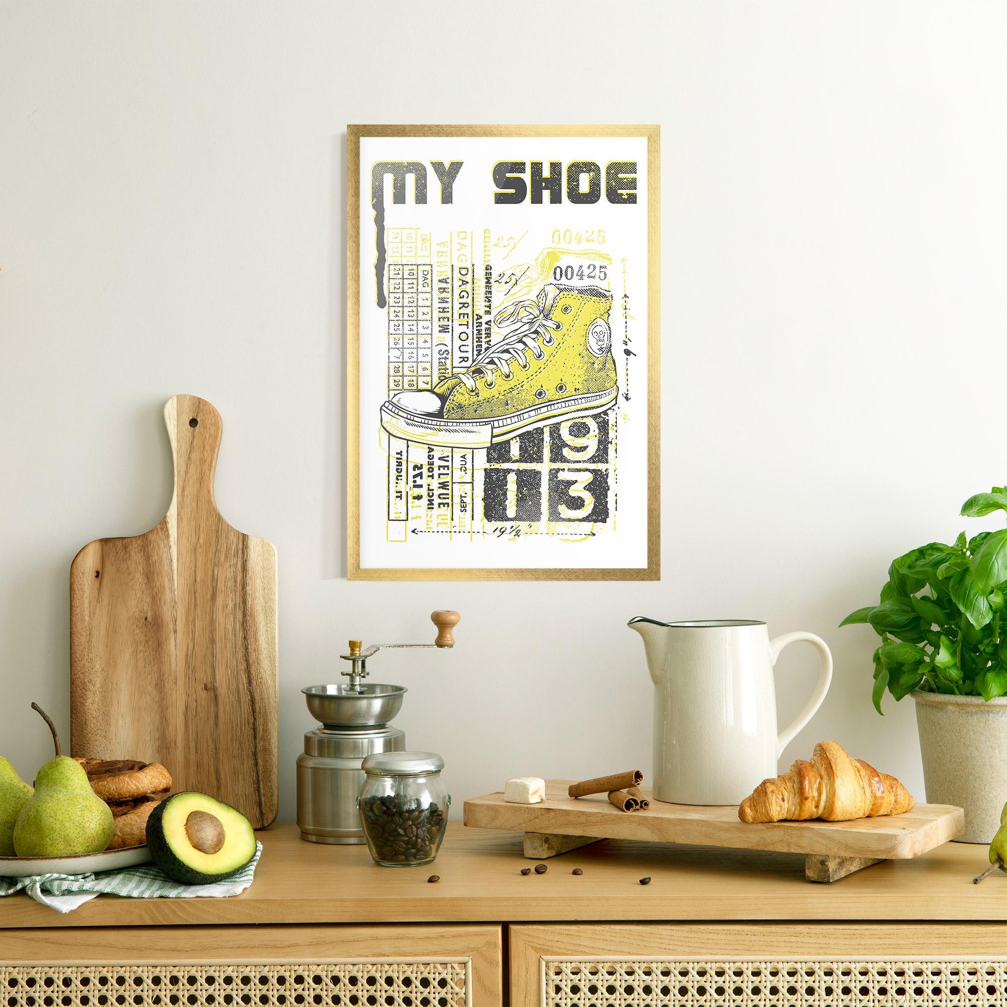 Gerahmte Poster My Shoe Yellow mockup 8
