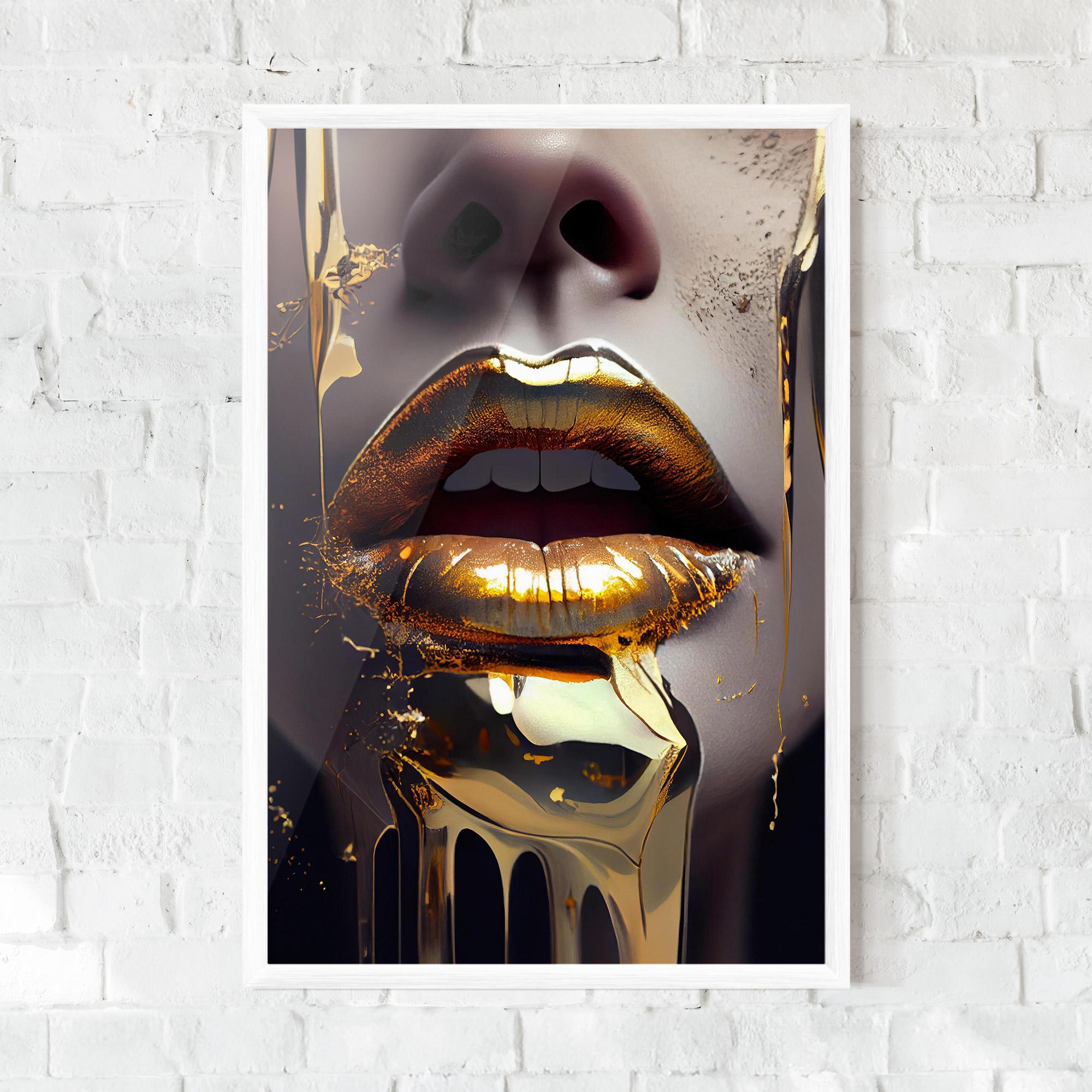 Gerahmte Poster Glamorous Gold Lips mockup 0