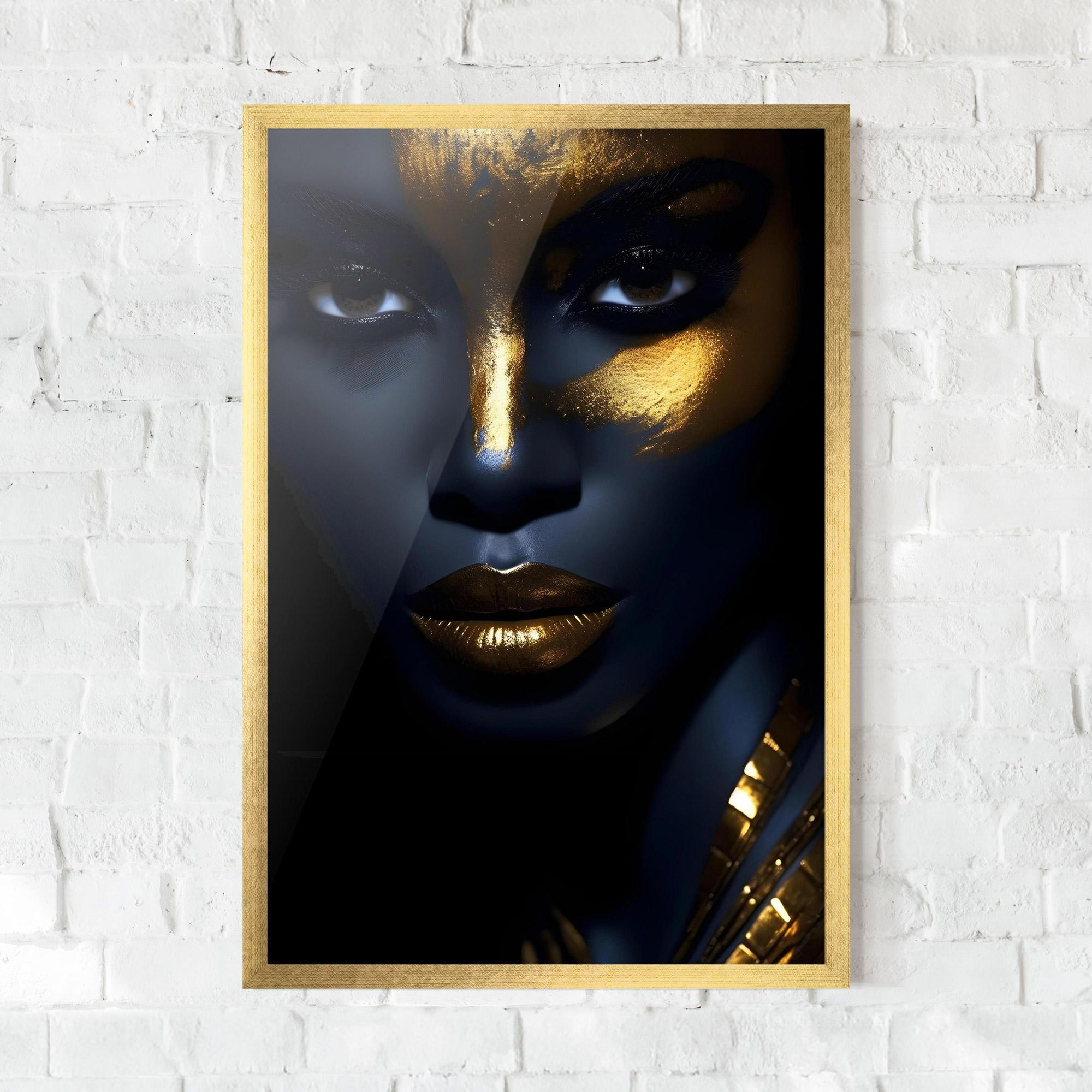 Gerahmte Poster Gold Blue Face mockup 0