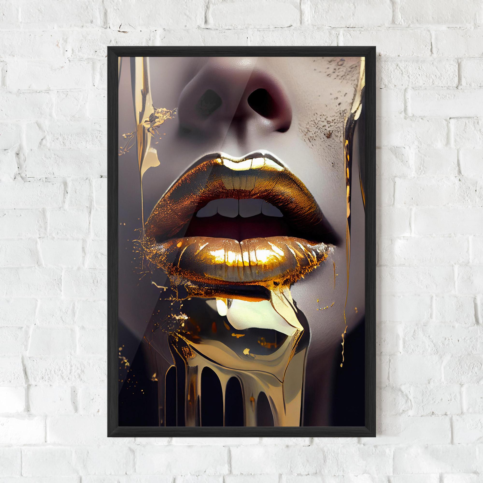 Gerahmte Poster Glamorous Gold Lips mockup 0