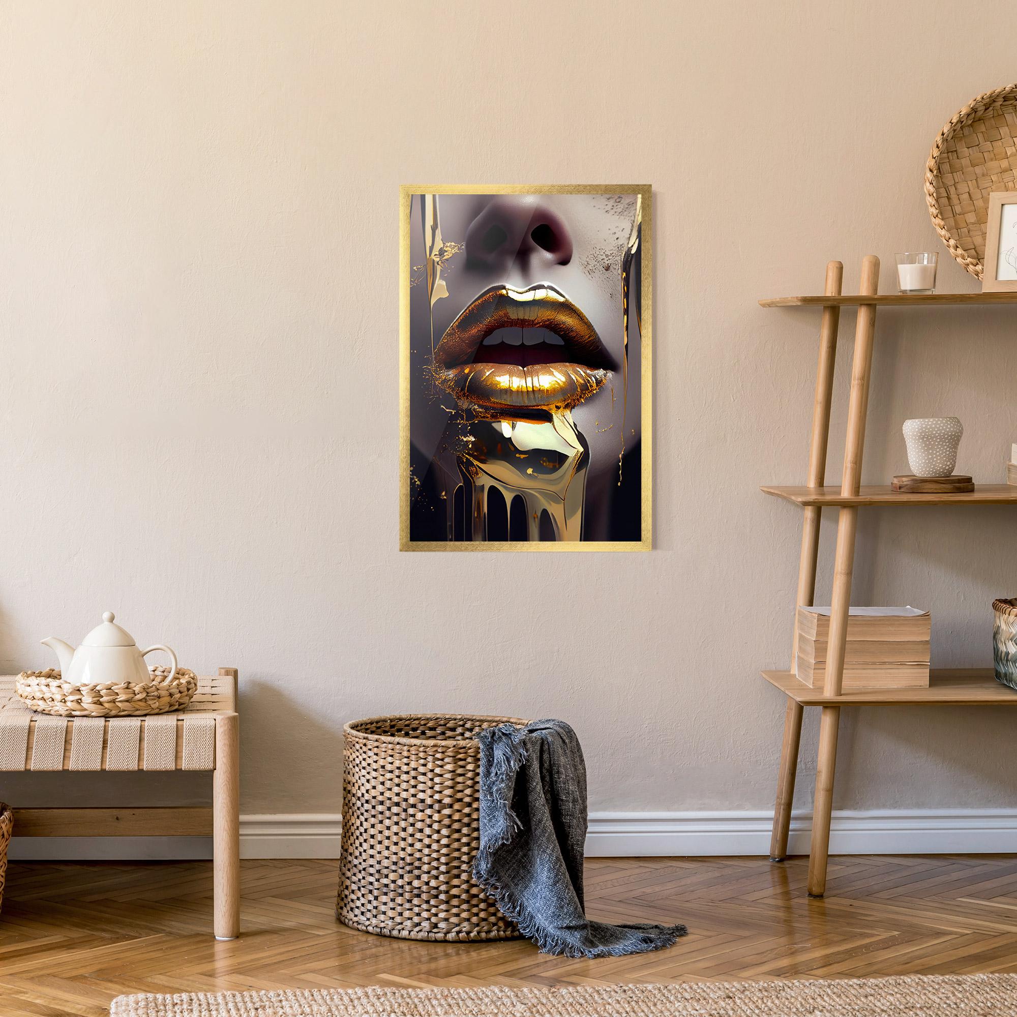 Gerahmte Poster Glamorous Gold Lips mockup 9
