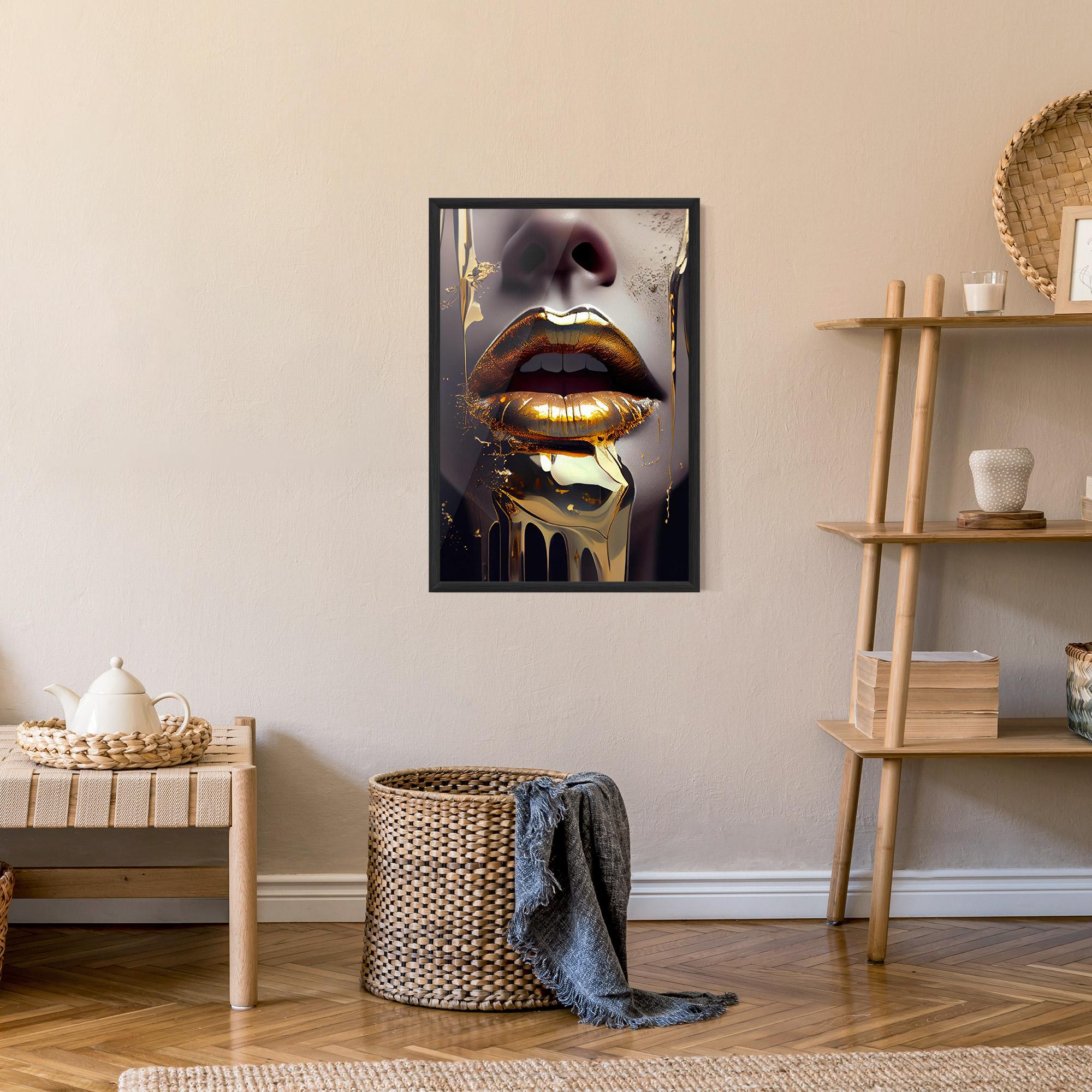Gerahmte Poster Glamorous Gold Lips mockup 9