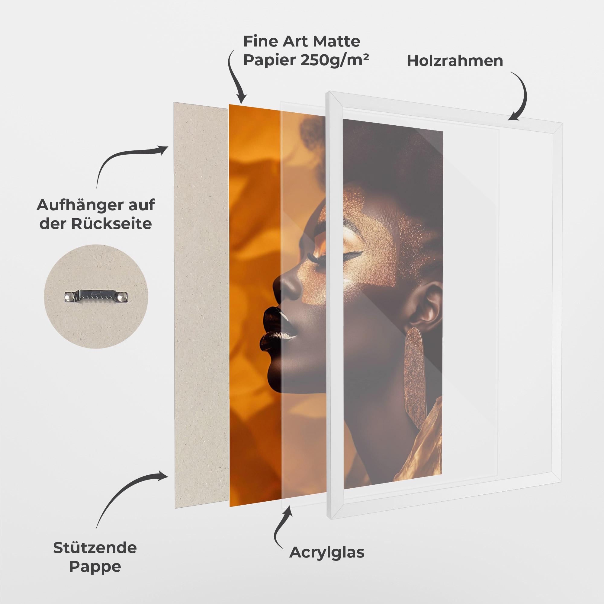 Gerahmte Poster Fashion Gold Portrait mockup 1