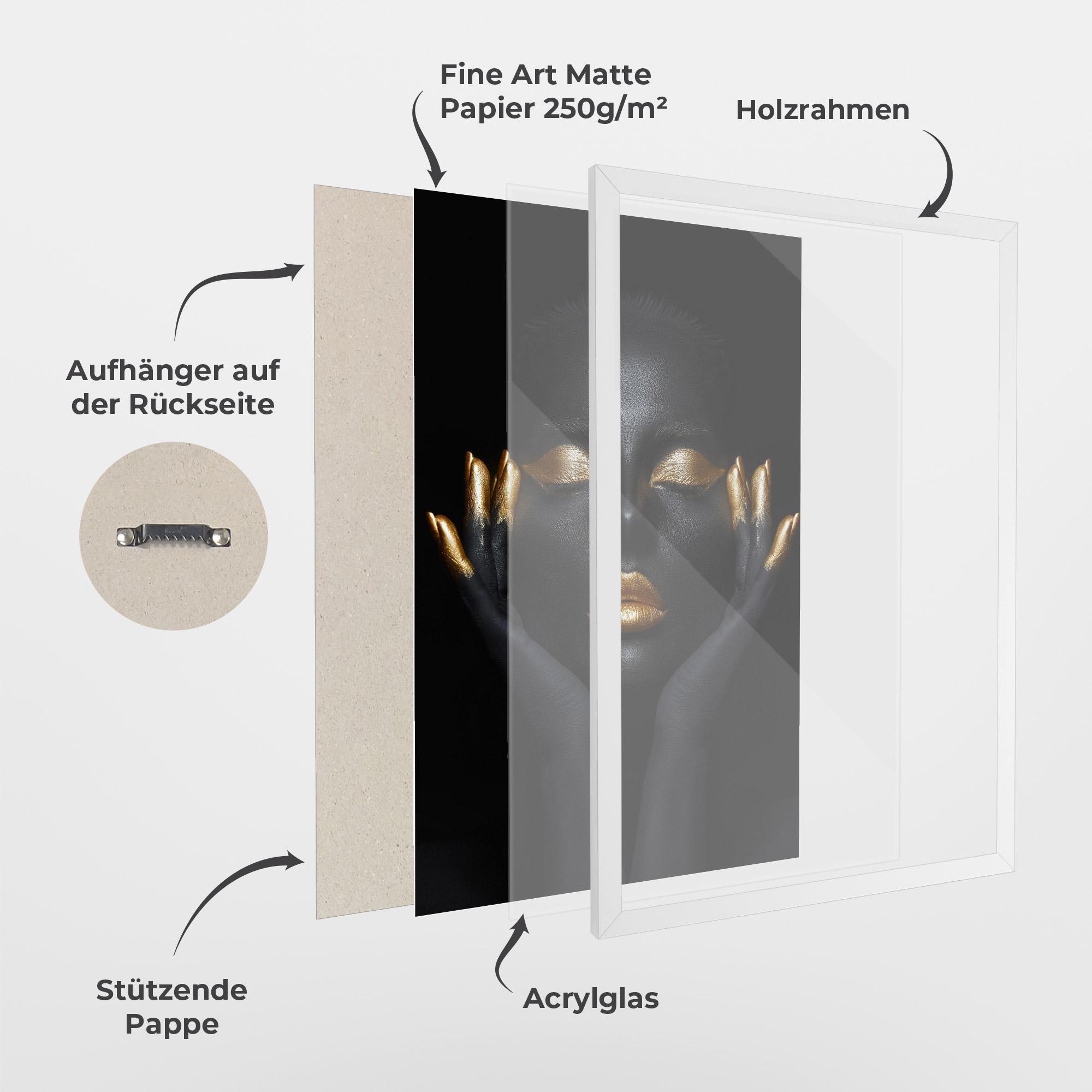 Gerahmte Poster Fingertips Gold Makeup mockup 1