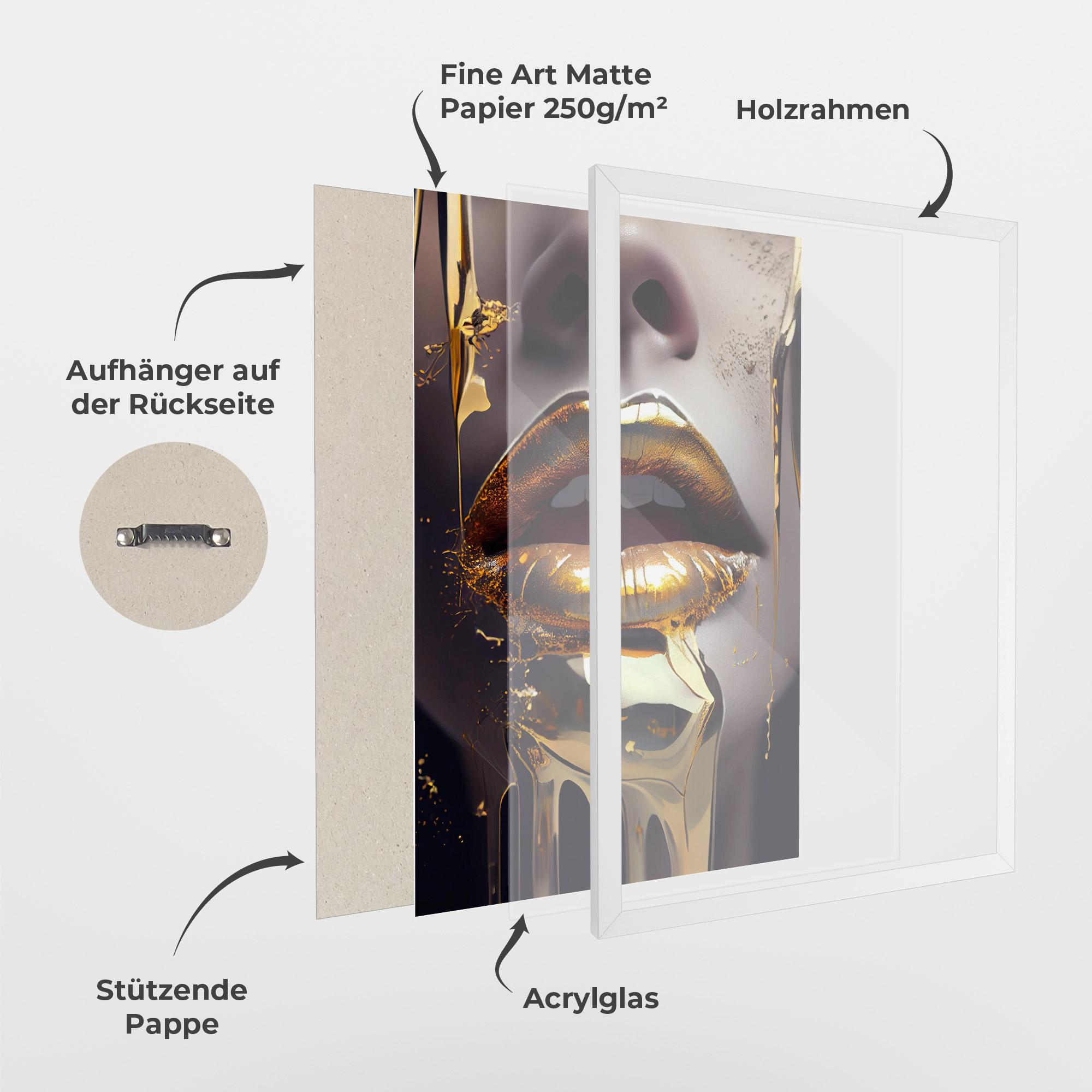 Gerahmte Poster Glamorous Gold Lips mockup 1