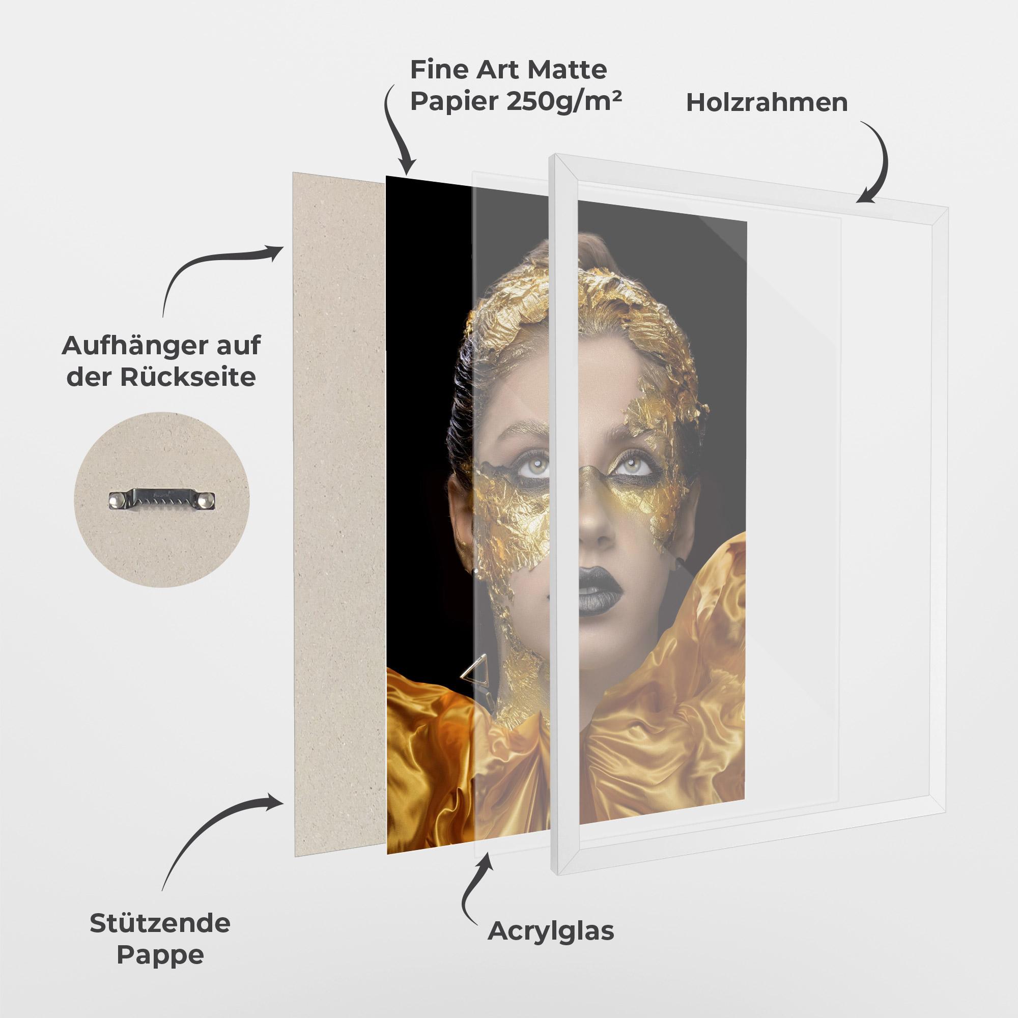 Gerahmte Poster Glamorous Gold Outfit mockup 1