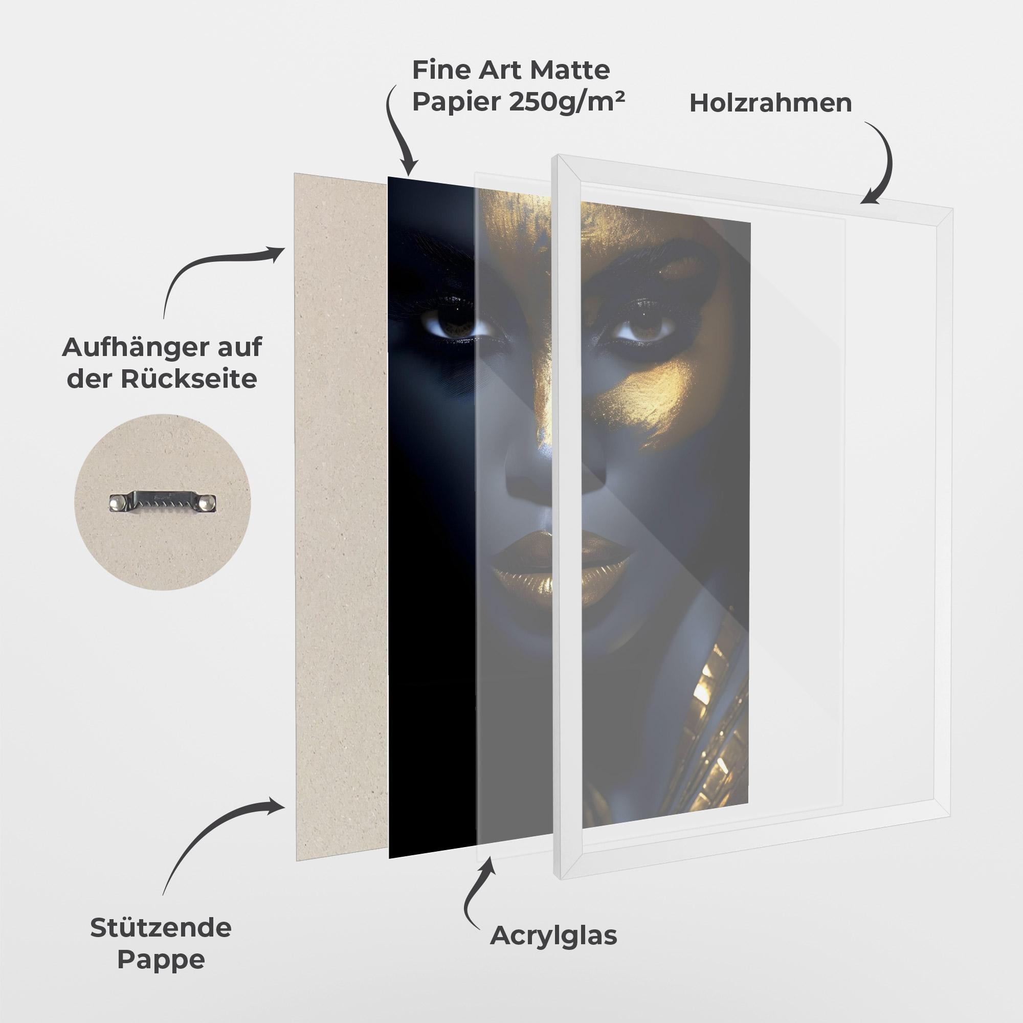 Gerahmte Poster Gold Blue Face mockup 1