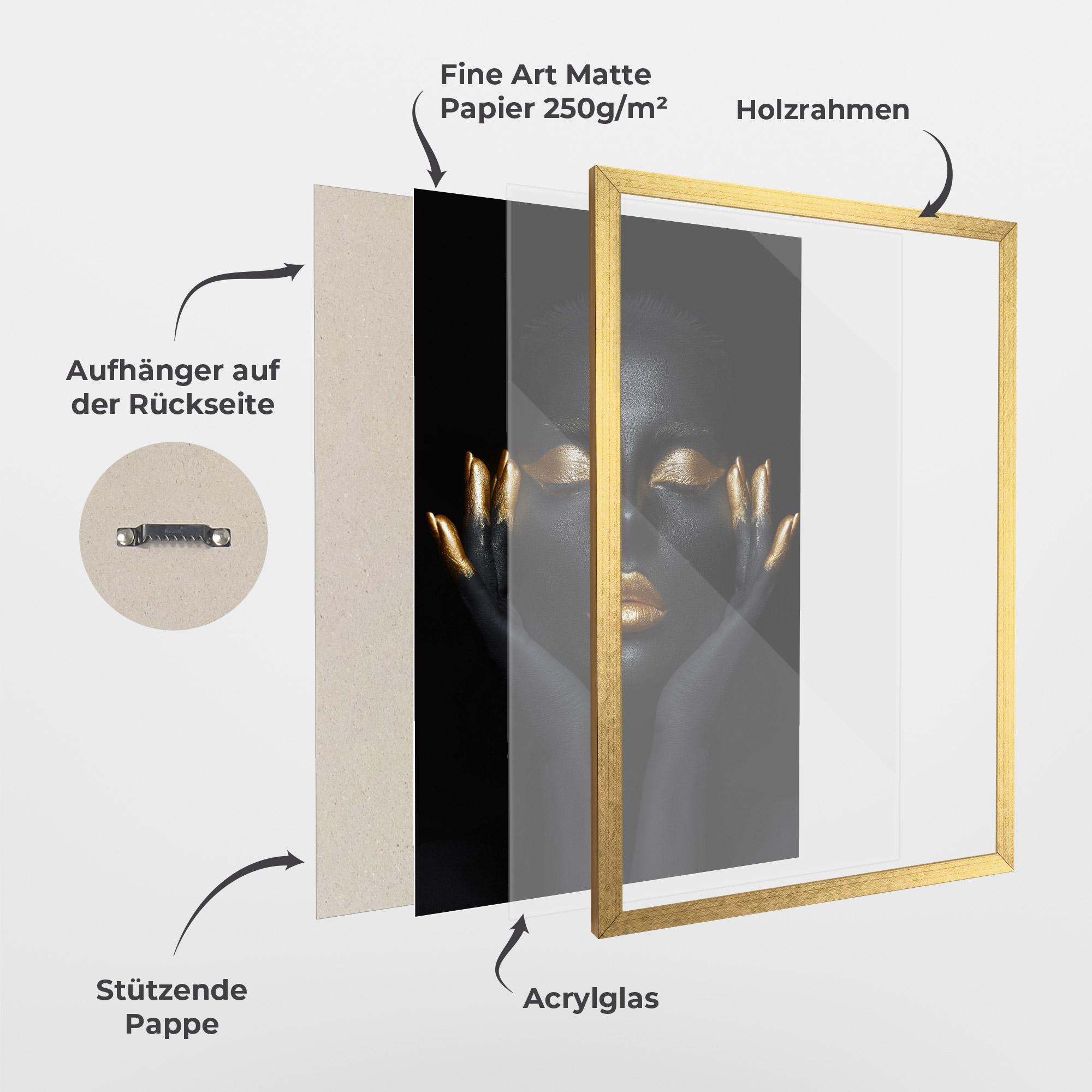Gerahmte Poster Fingertips Gold Makeup mockup 1