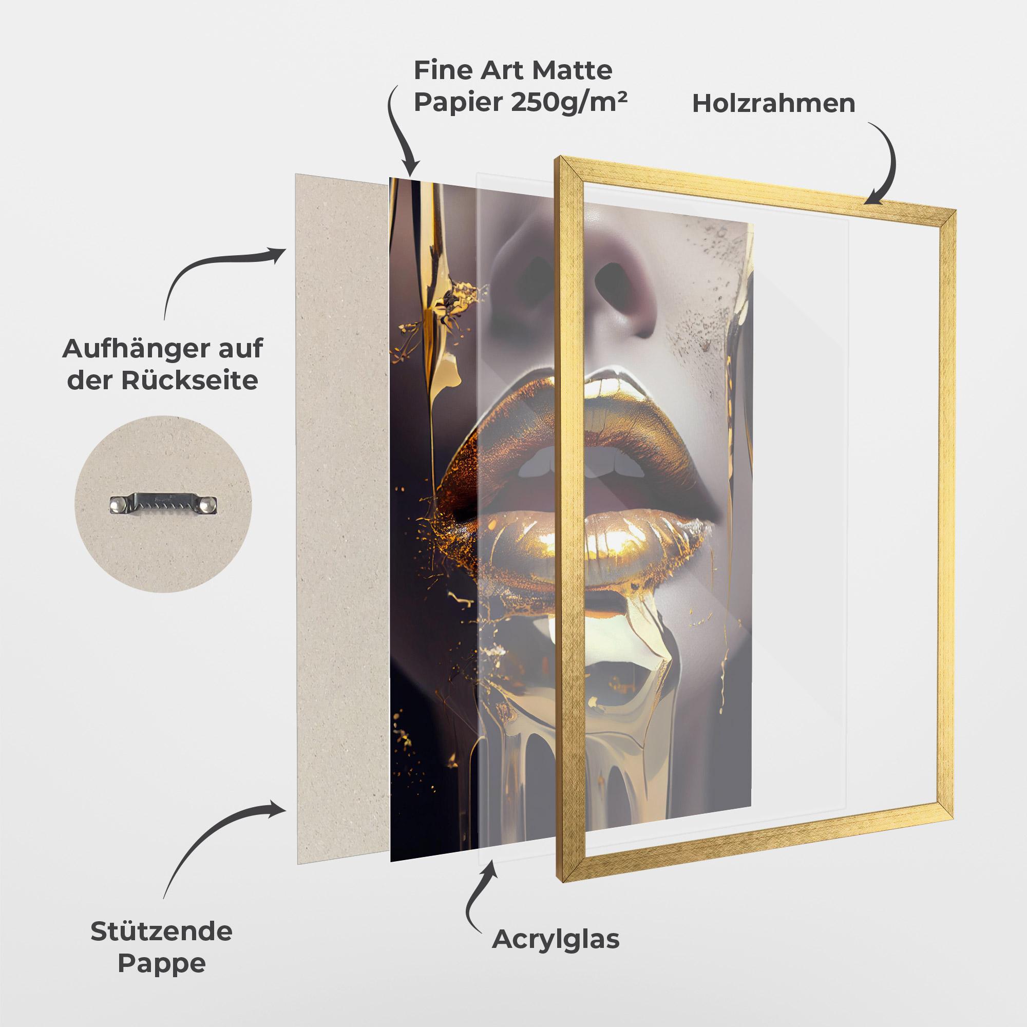 Gerahmte Poster Glamorous Gold Lips mockup 1