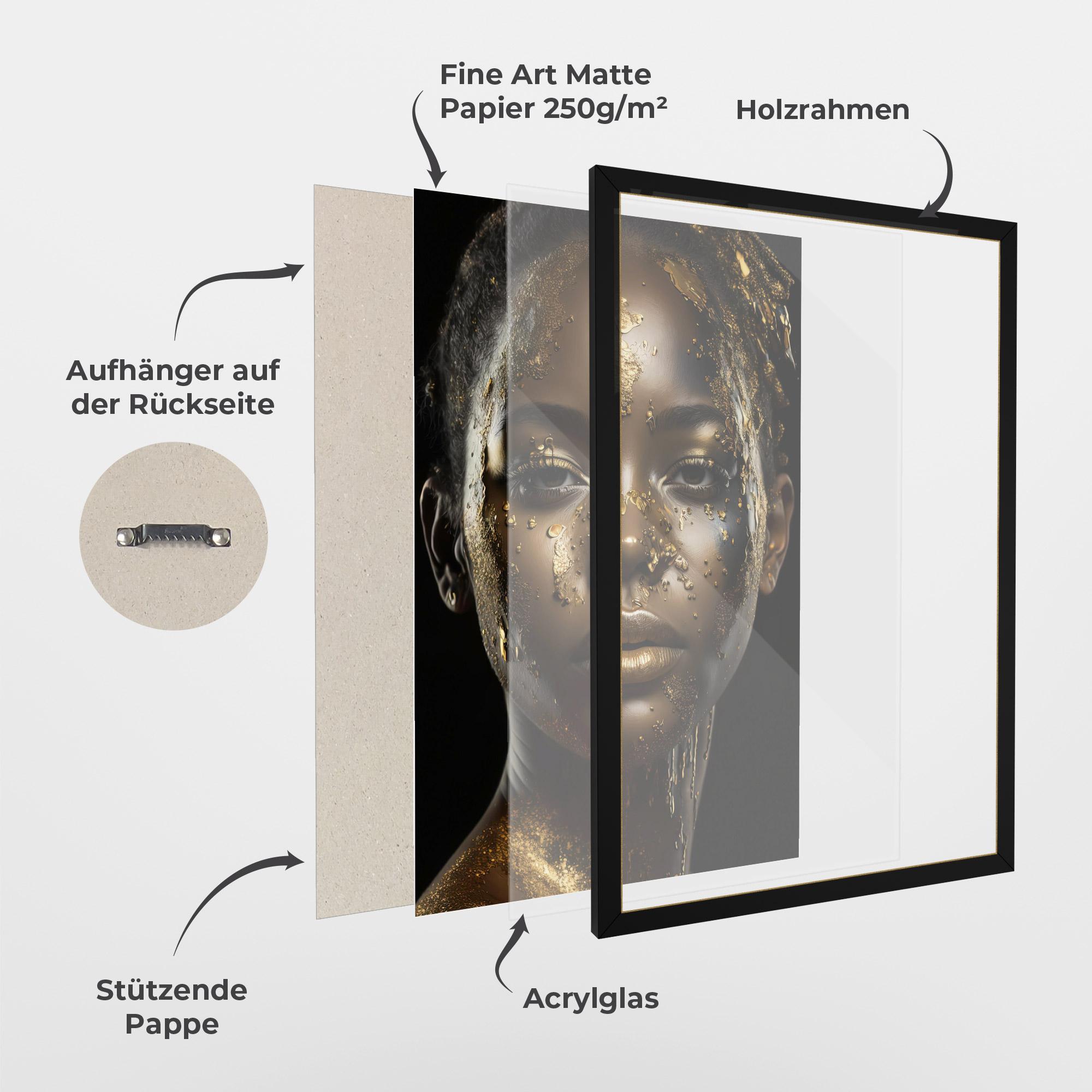 Gerahmte Poster Attractive Gold Woman mockup 1