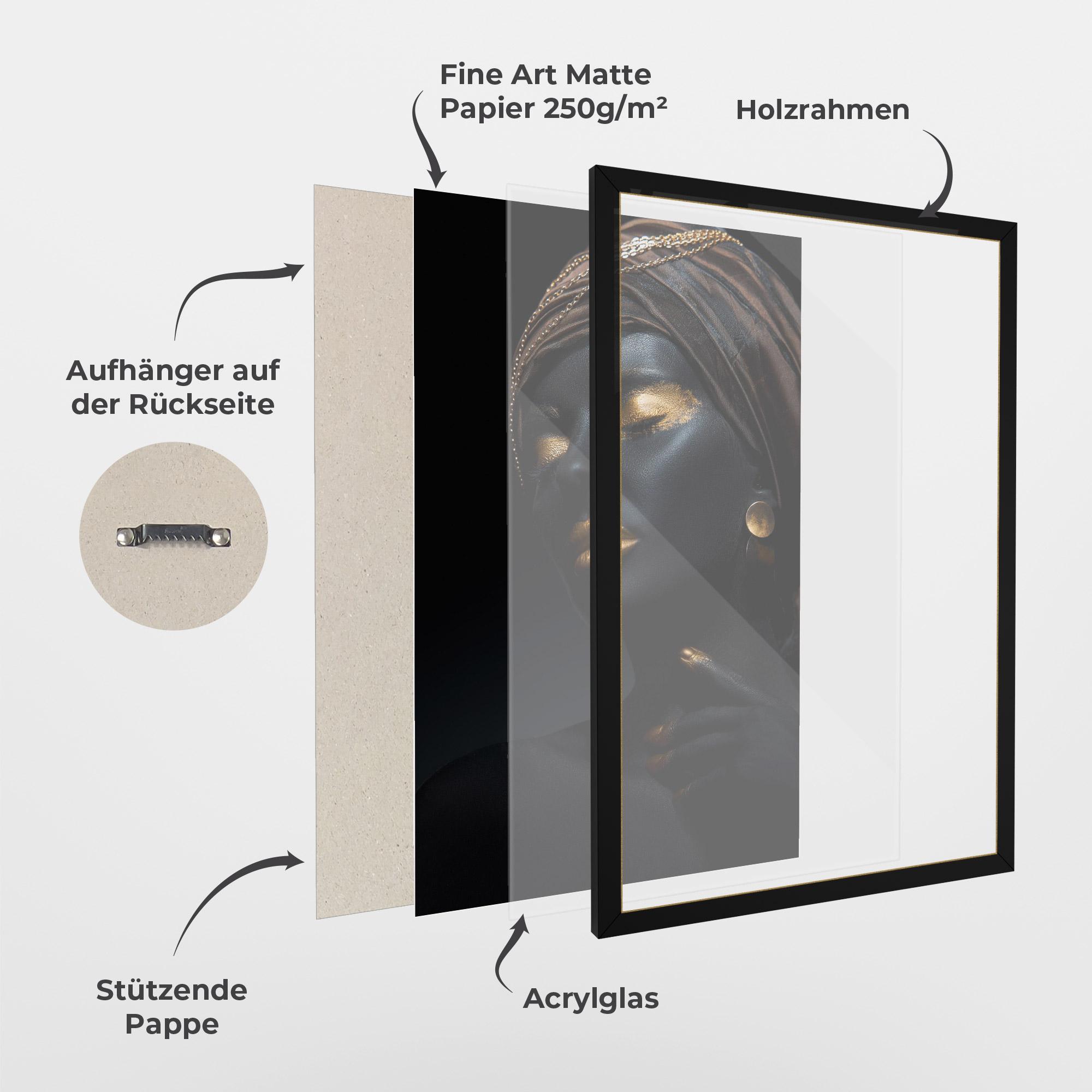 Gerahmte Poster Black Gold Skin mockup 1