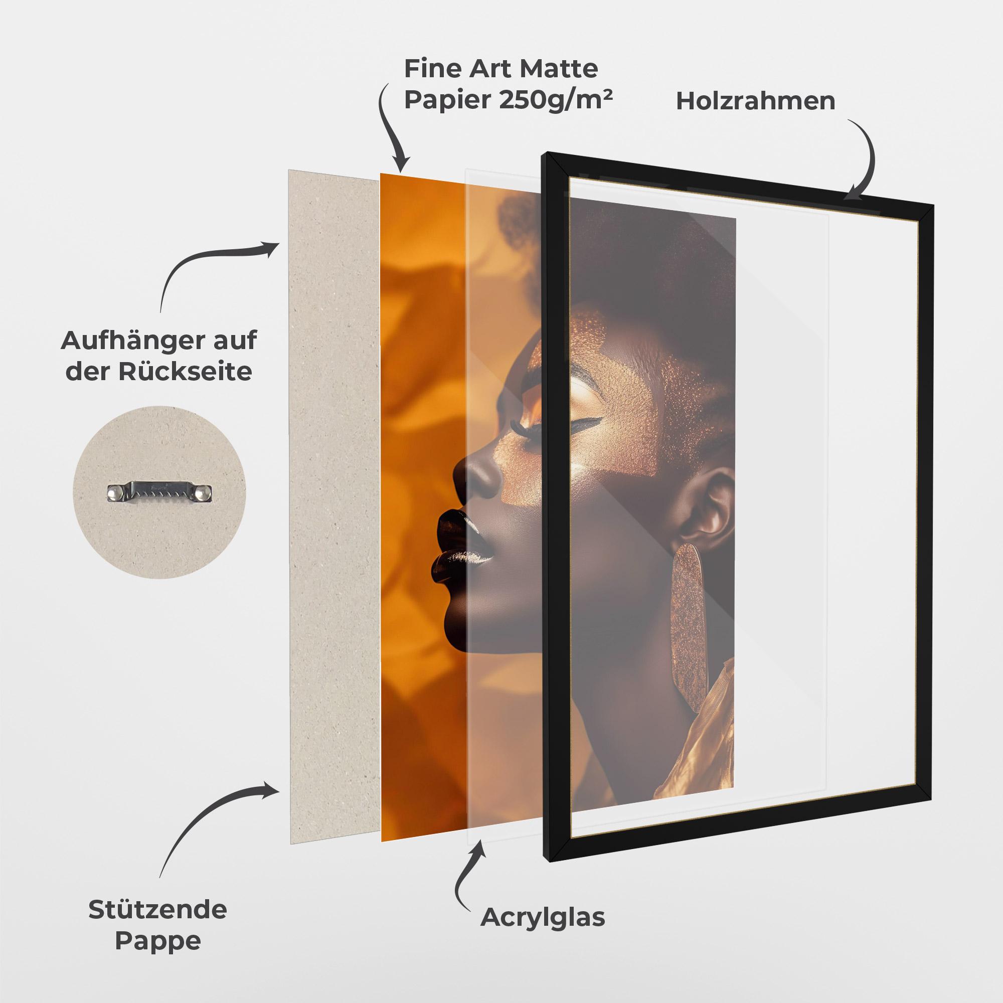 Gerahmte Poster Fashion Gold Portrait mockup 1