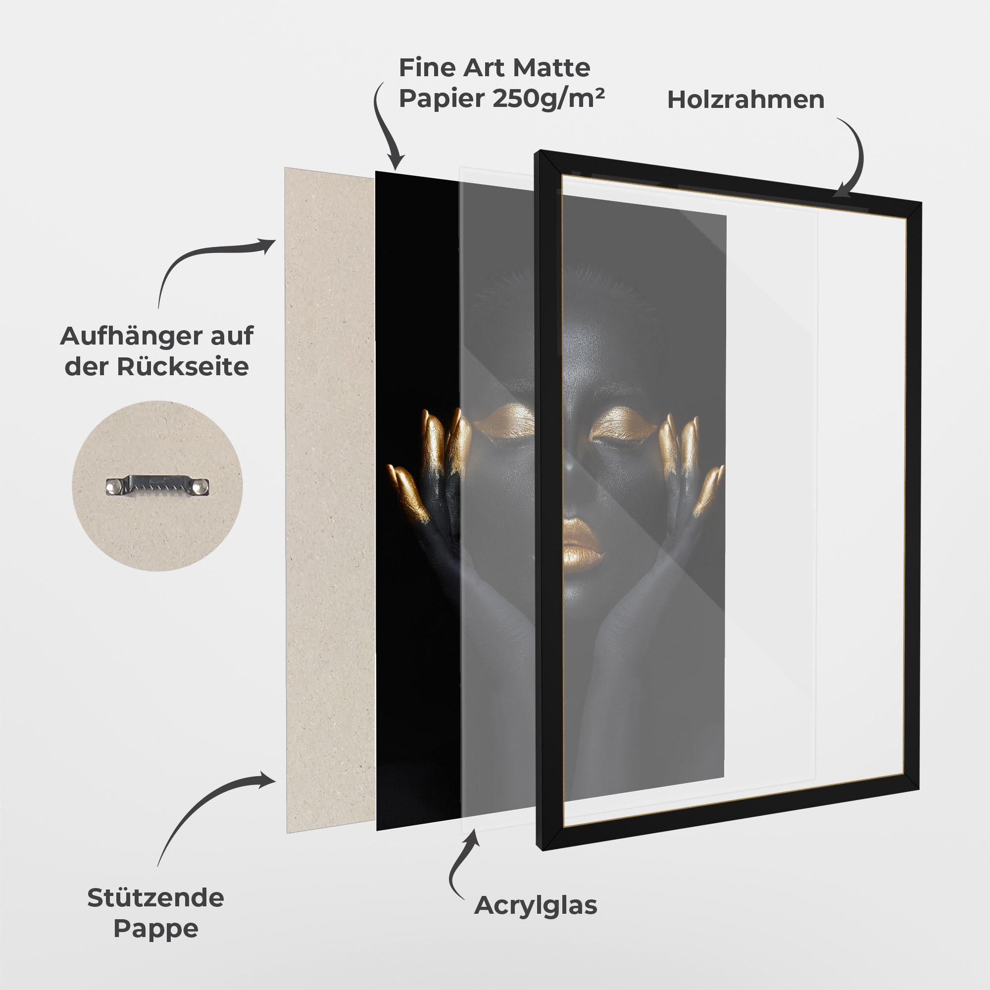 Gerahmte Poster Fingertips Gold Makeup mockup 1