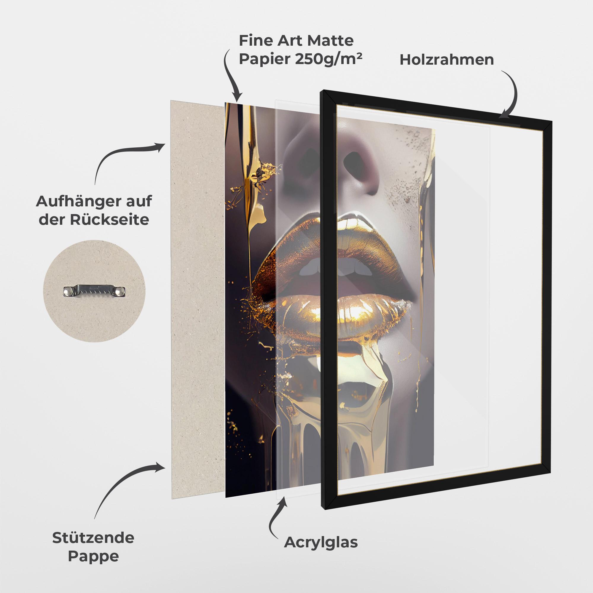 Gerahmte Poster Glamorous Gold Lips mockup 1